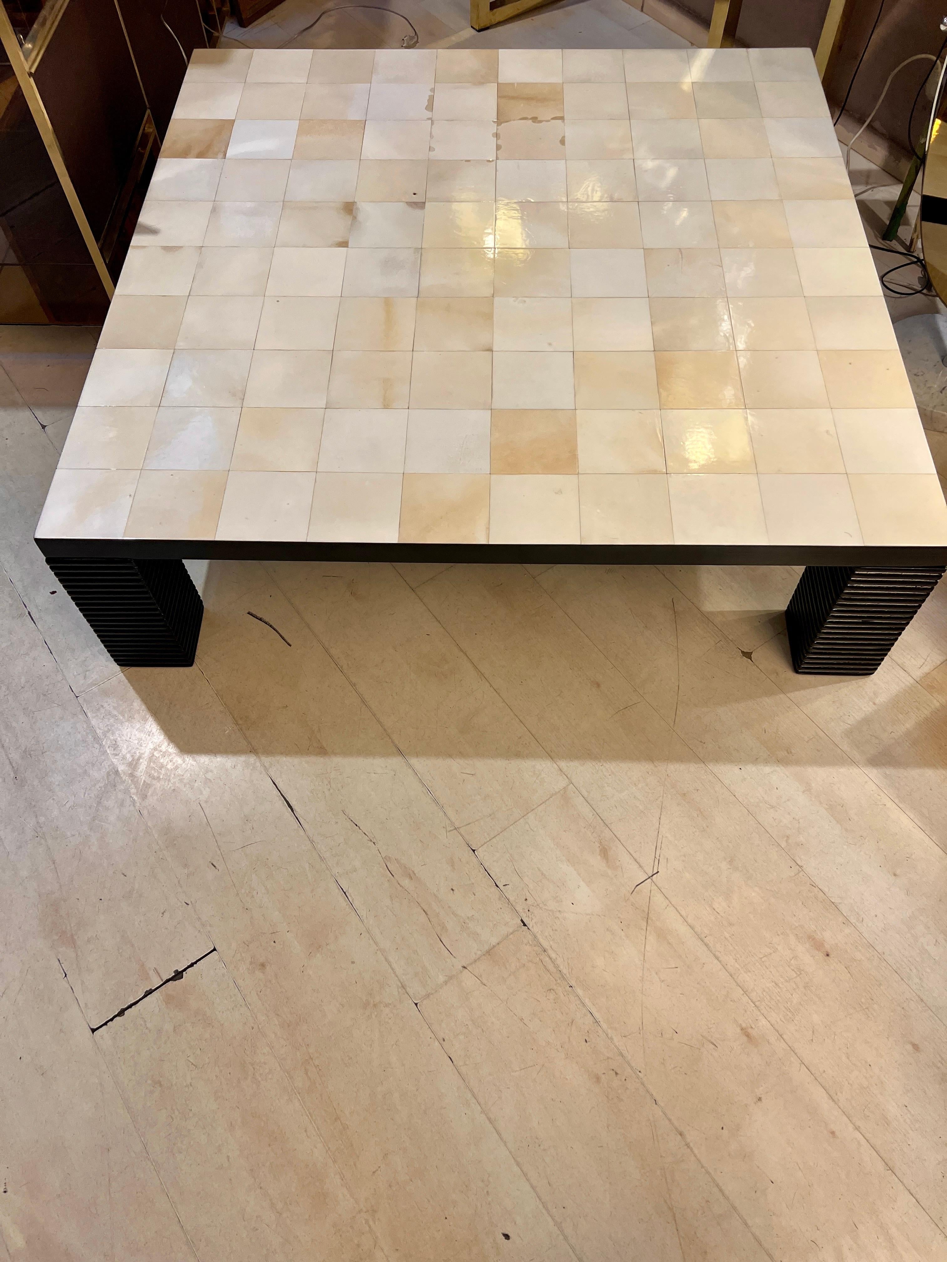 italien Big Square Vintage Parchment Paper Coffee Table 1980 en vente