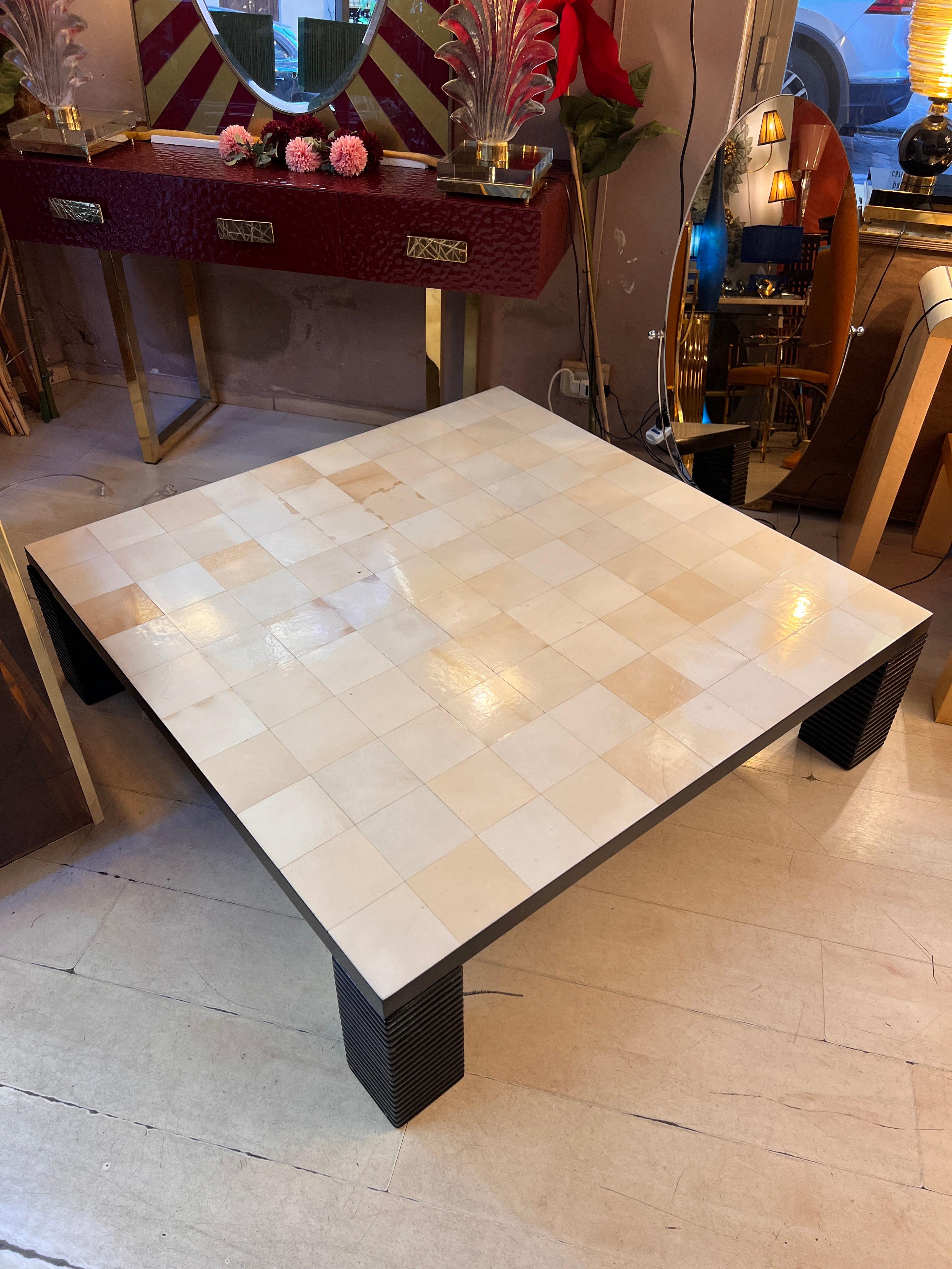 Fin du 20e siècle Big Square Vintage Parchment Paper Coffee Table 1980 en vente