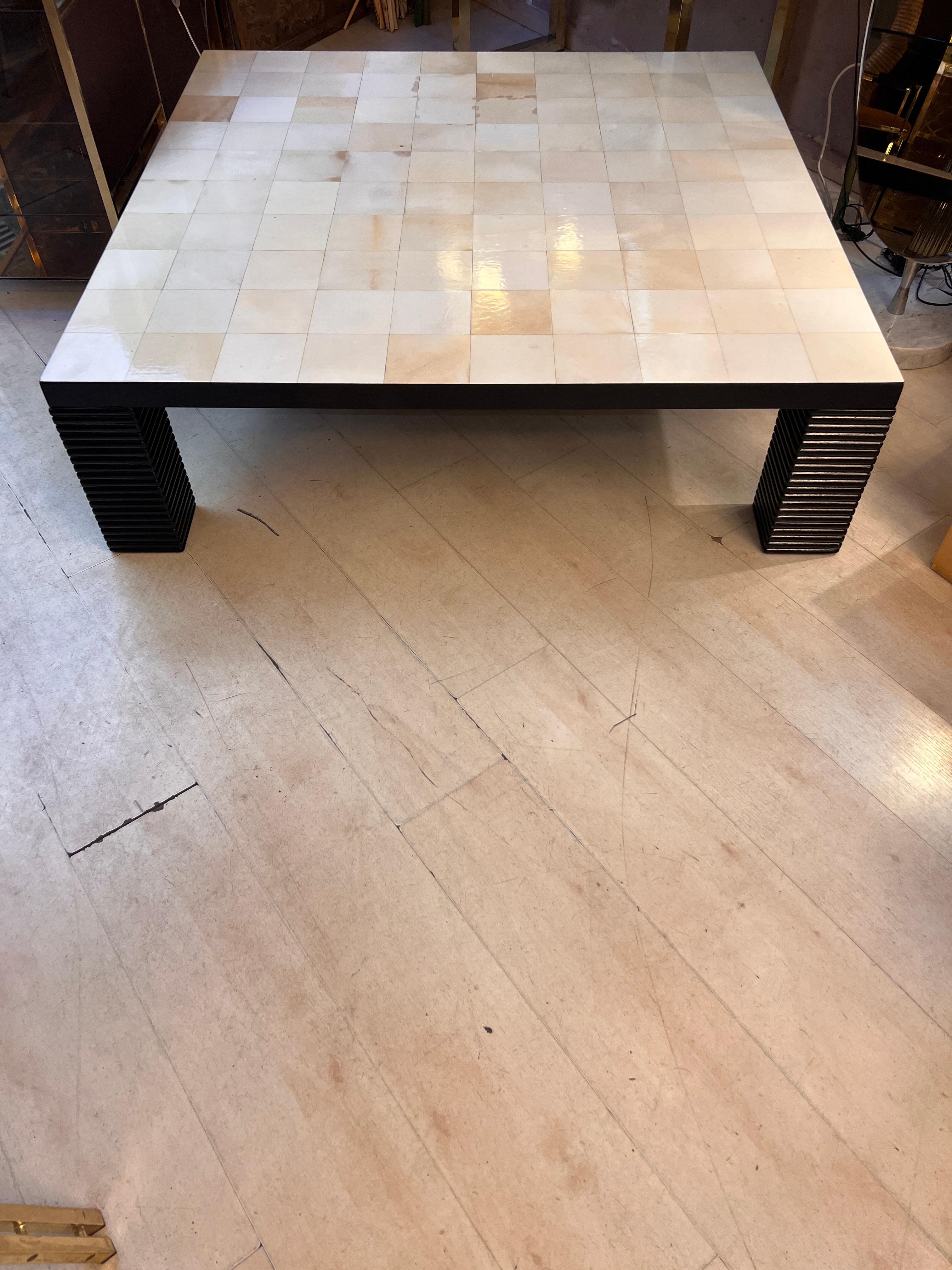 Big Square Vintage Parchment Paper Coffee Table 1980 en vente 1