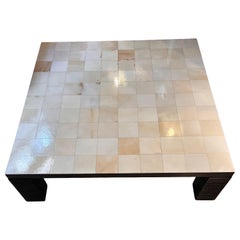 Big Square Vintage Parchment Paper Coffee Table 1980