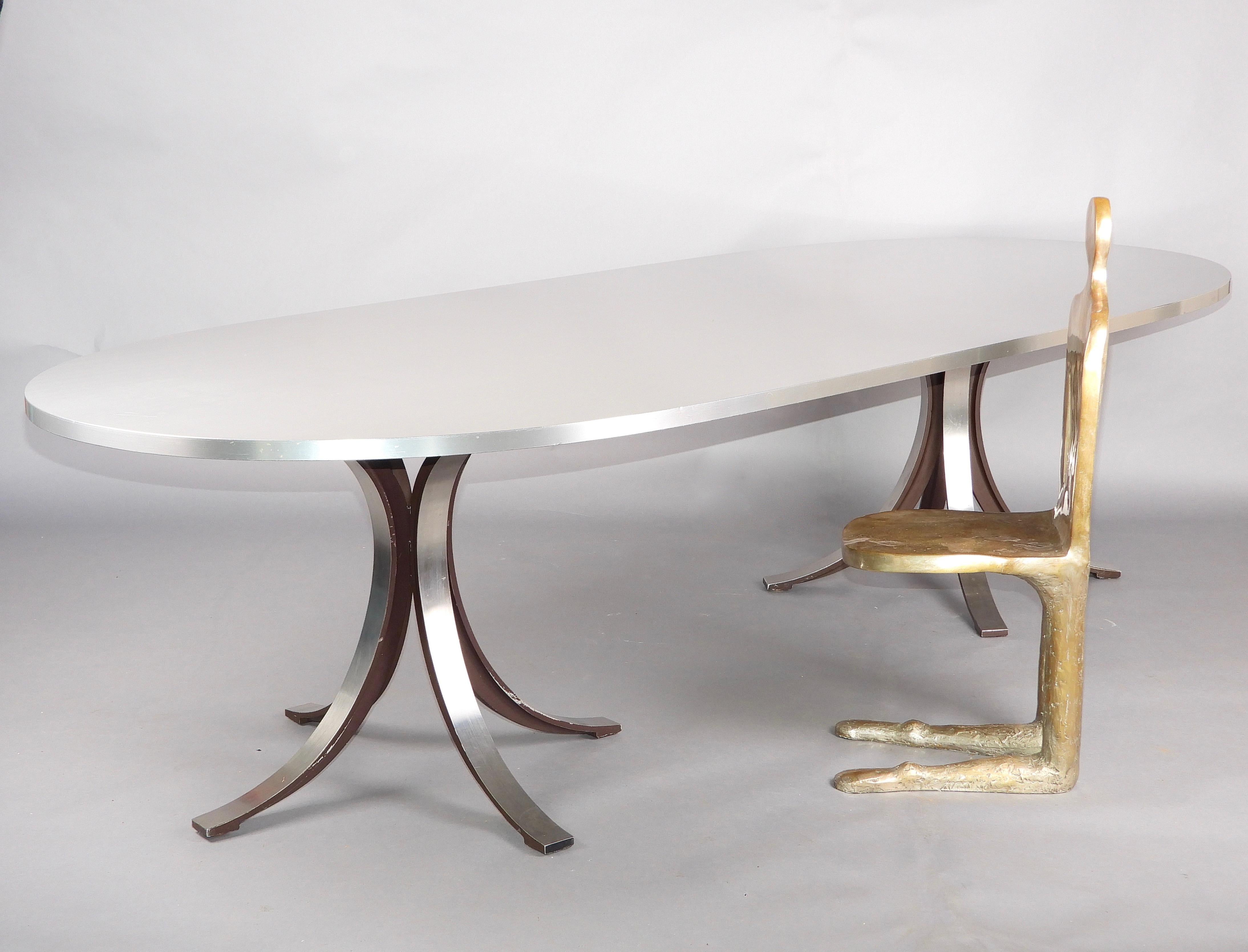 Grande table de salle à manger en acier inoxydable Tecno en vente 5