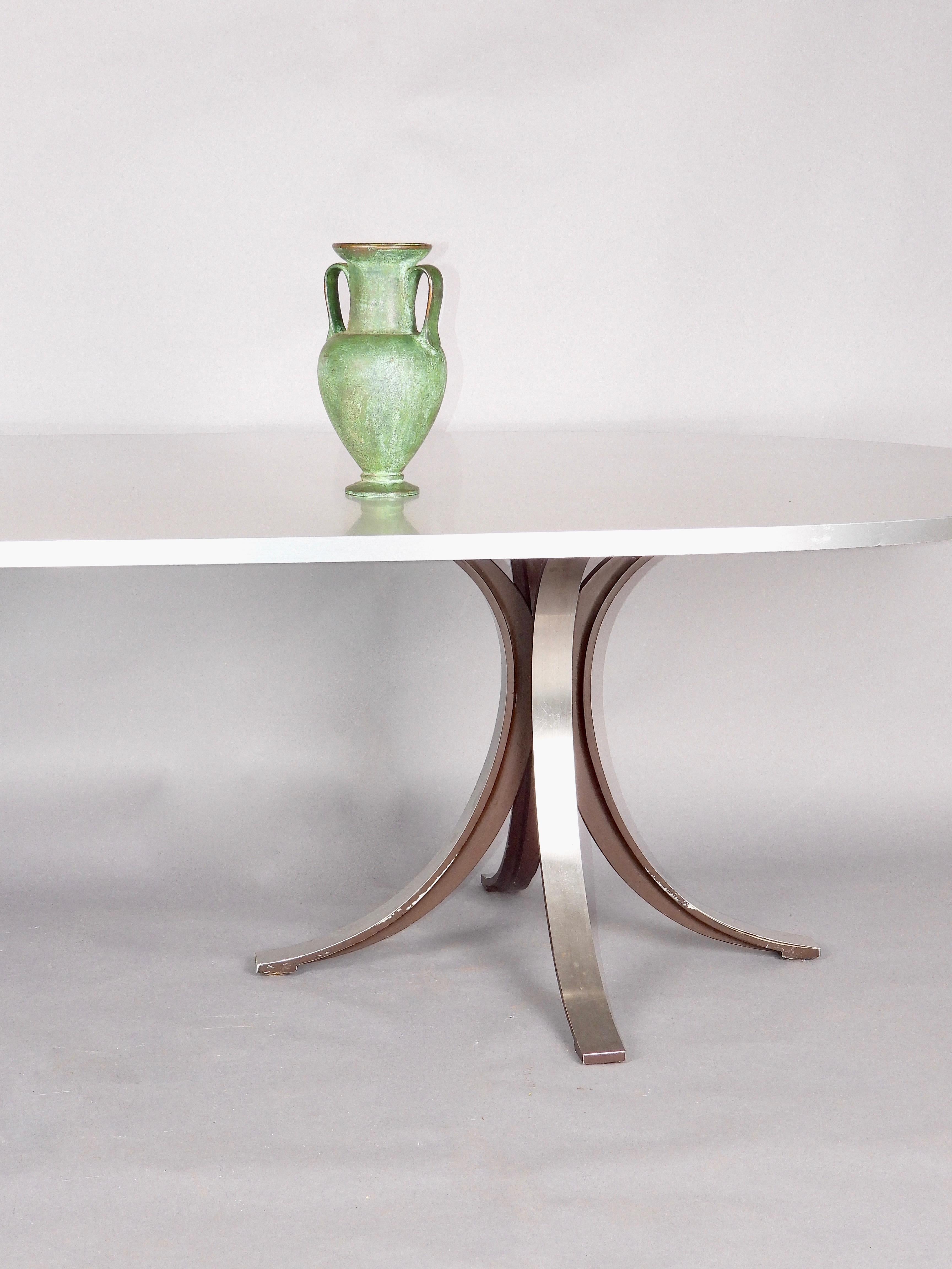 Grande table de salle à manger en acier inoxydable Tecno en vente 6