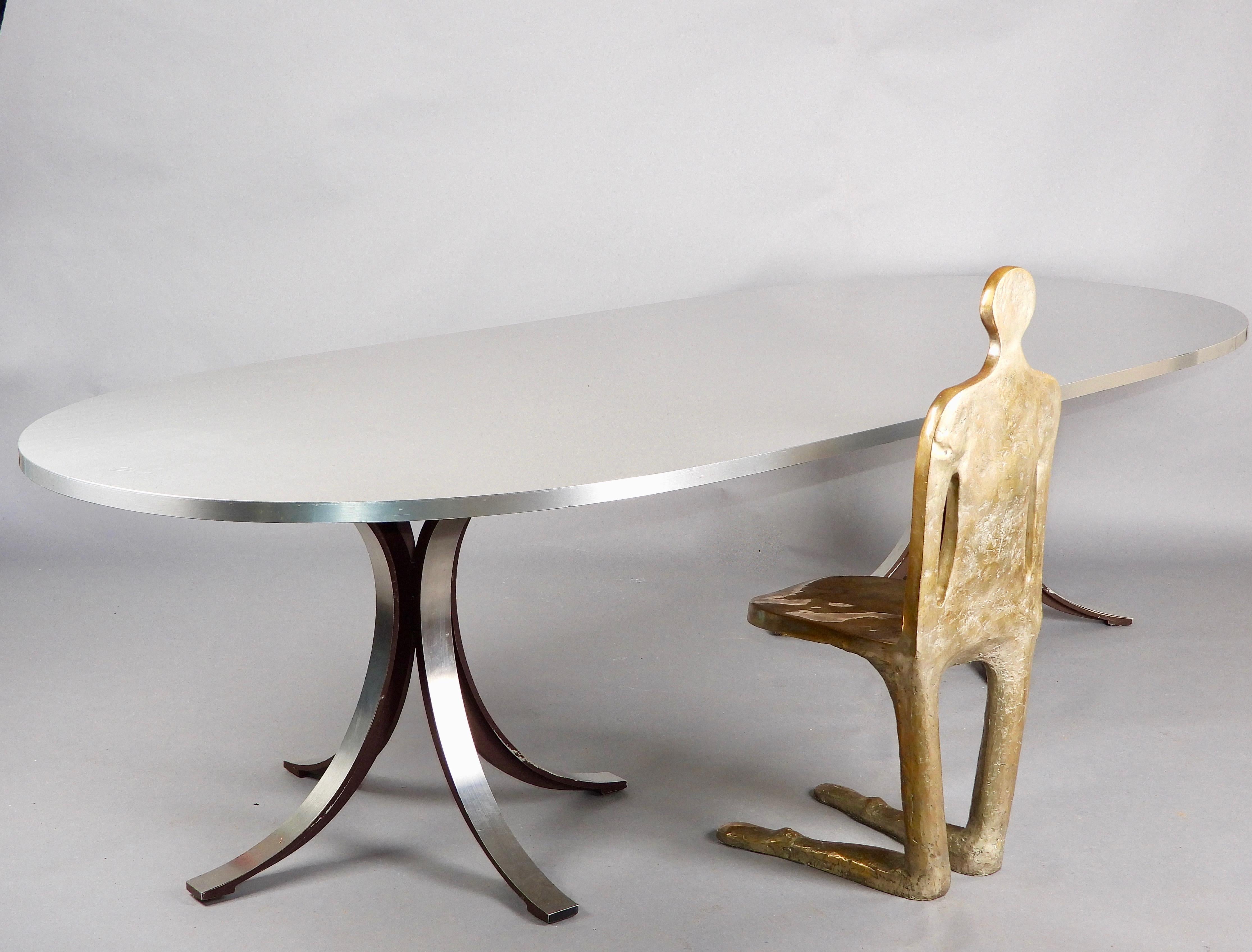 Grande table de salle à manger en acier inoxydable Tecno en vente 7