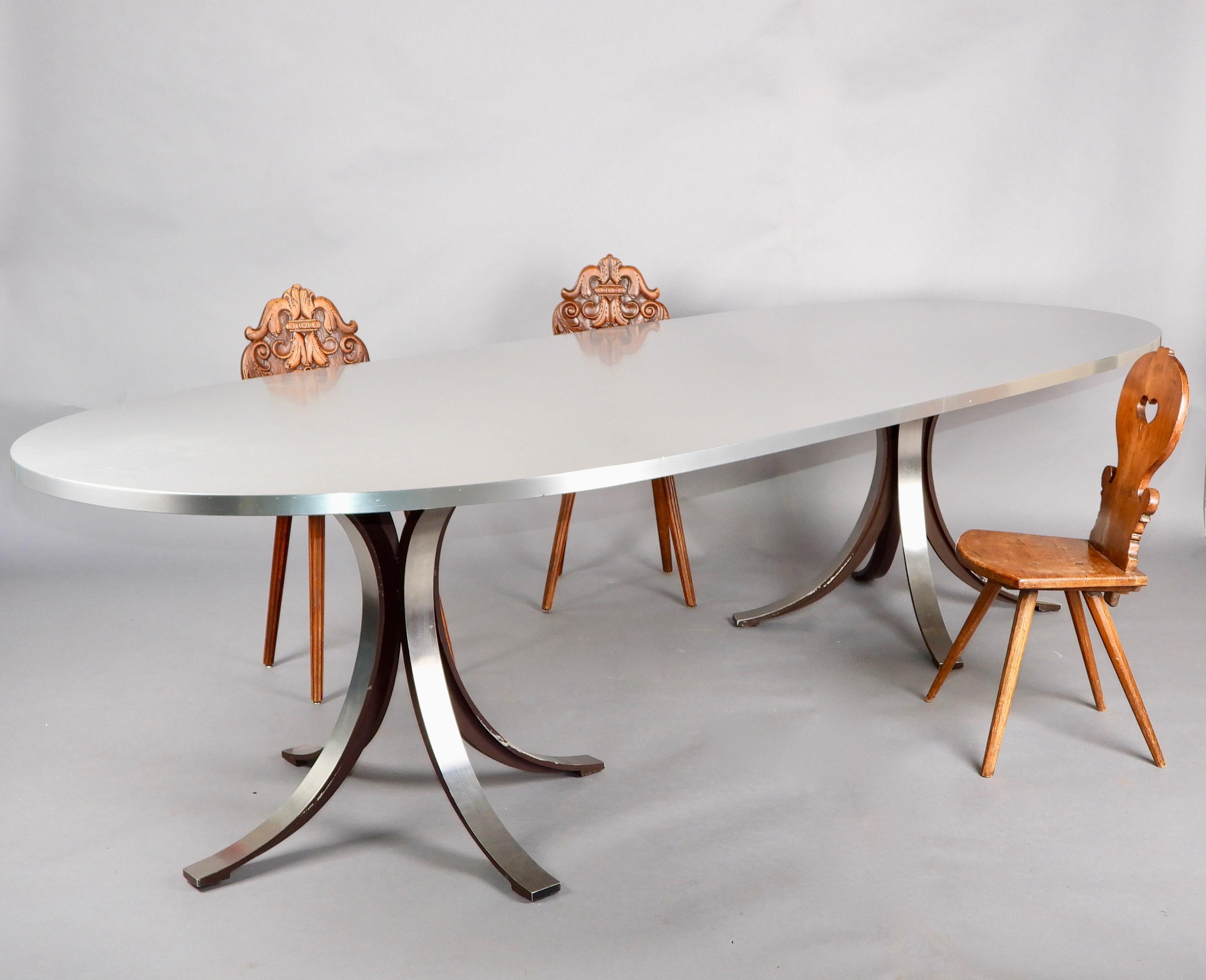 Grande table de salle à manger en acier inoxydable Tecno en vente 10
