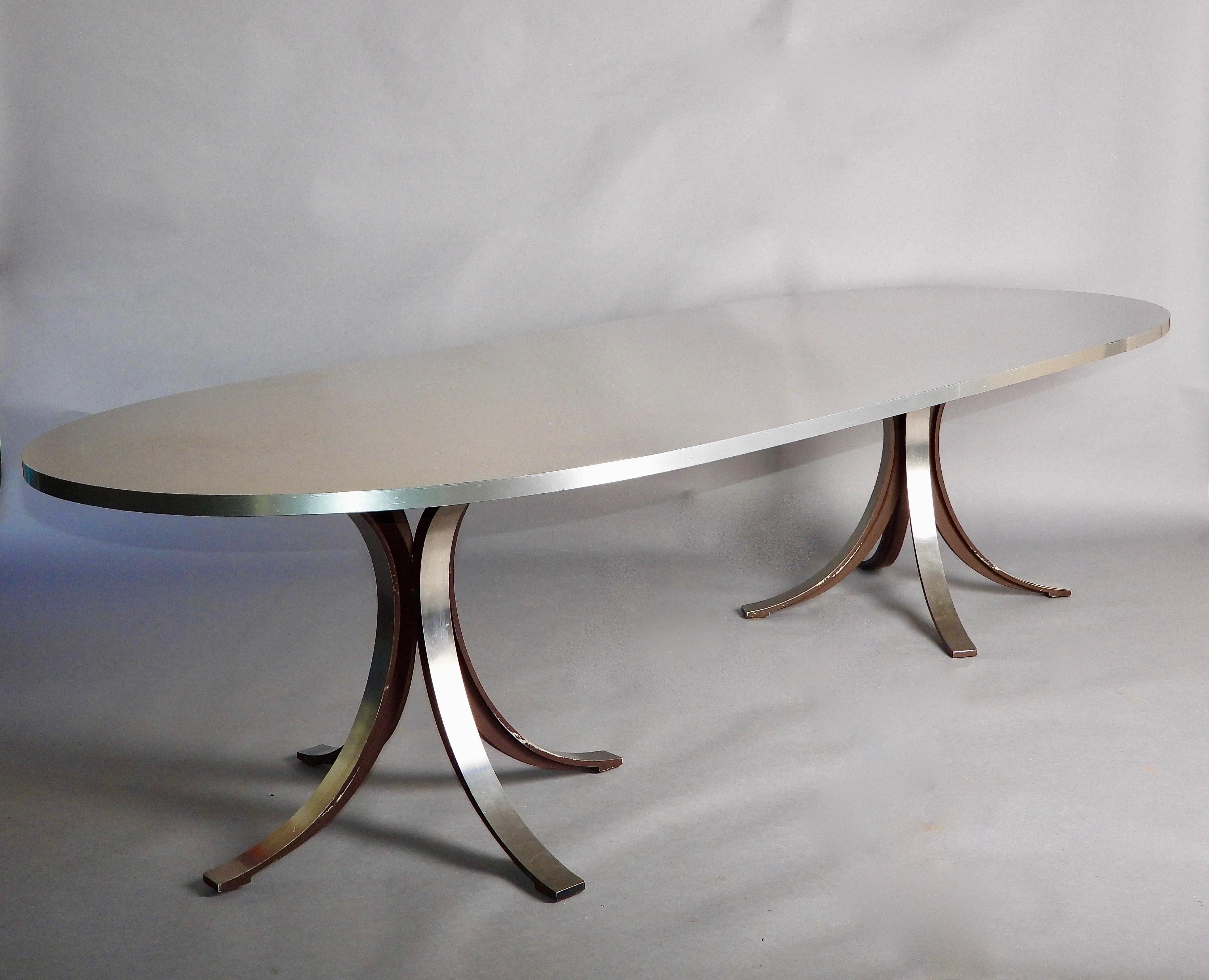 Grande table de salle à manger en acier inoxydable Tecno en vente 11