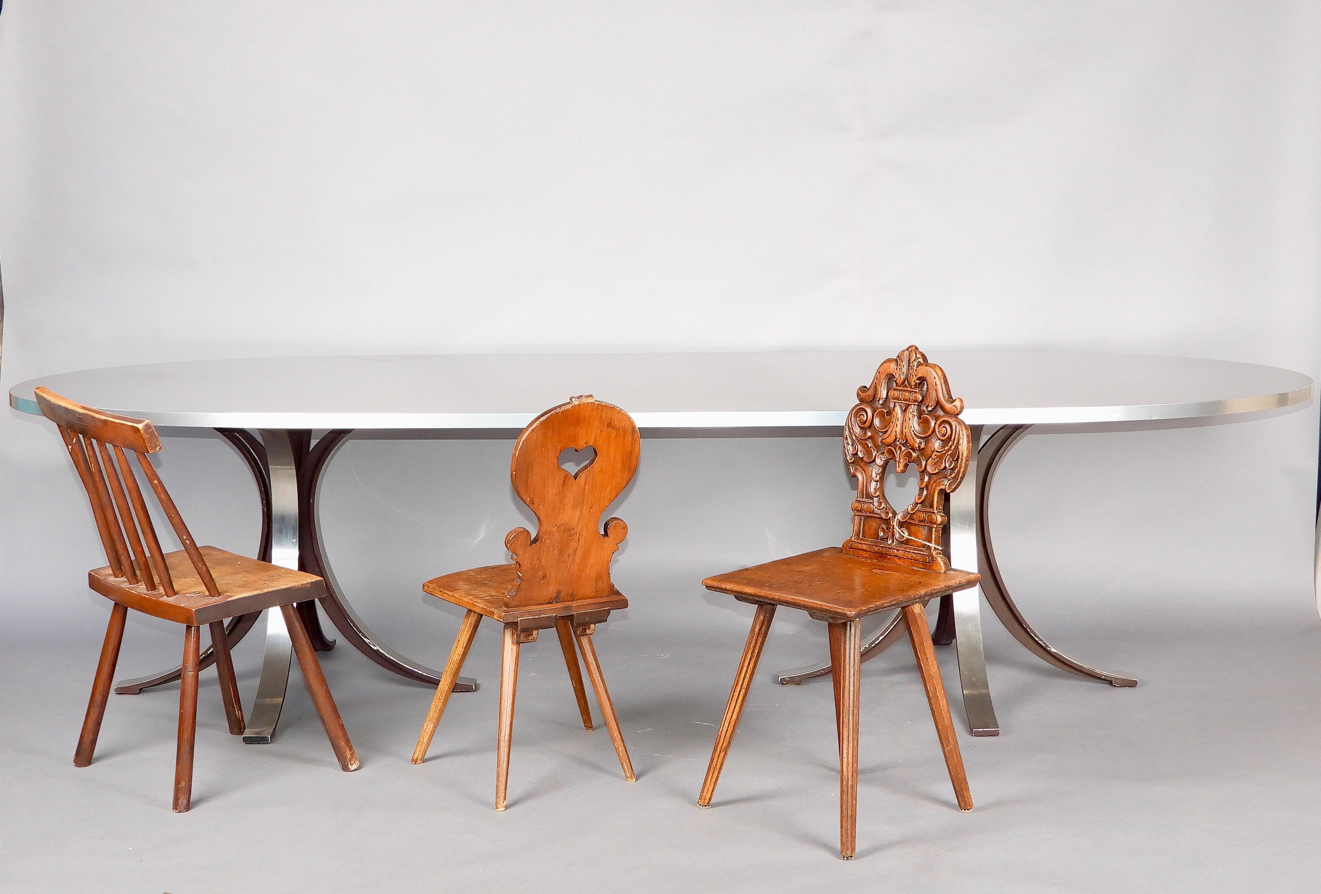 italien Grande table de salle à manger en acier inoxydable Tecno en vente