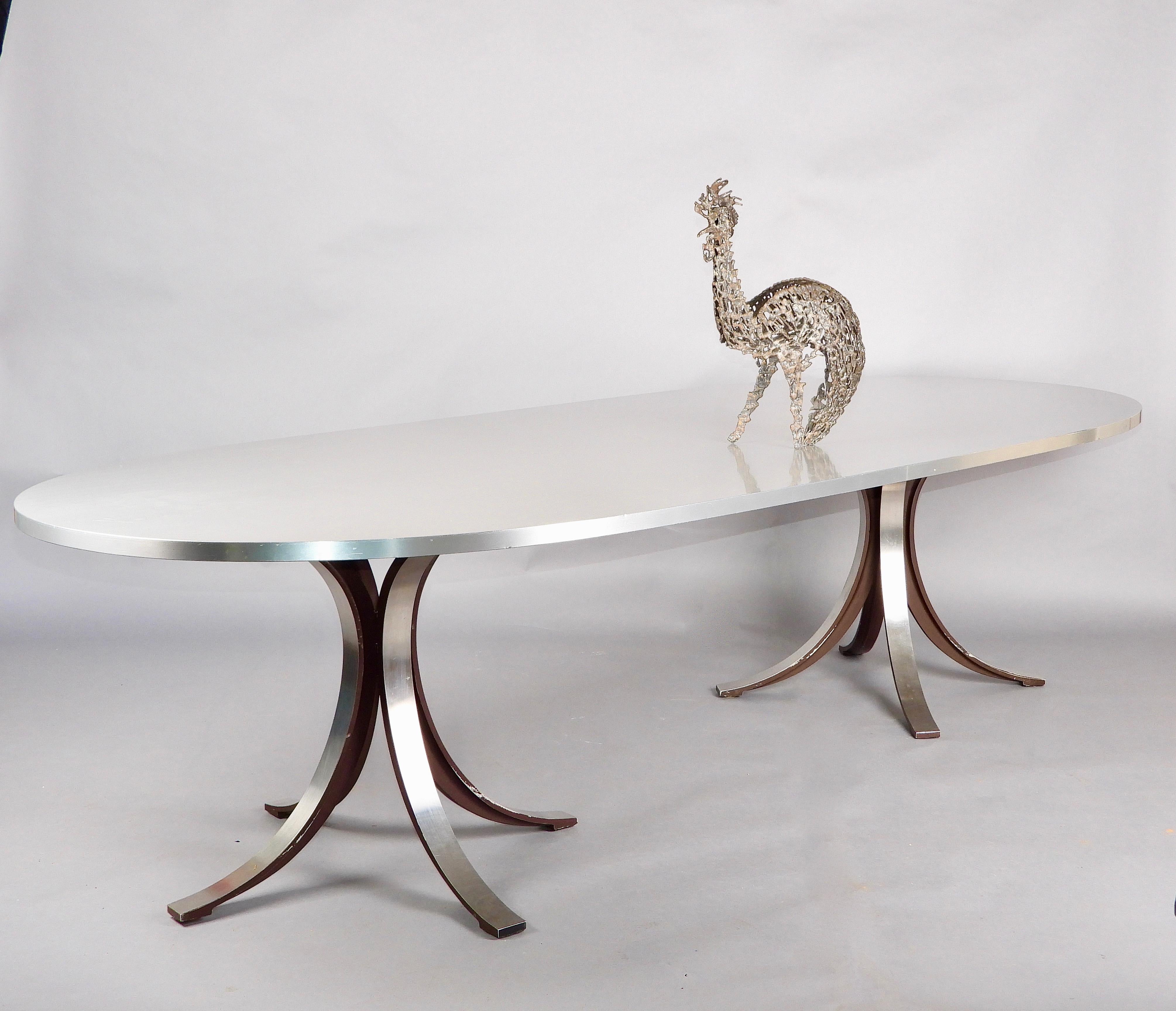 Grande table de salle à manger en acier inoxydable Tecno Bon état - En vente à grand Lancy, CH
