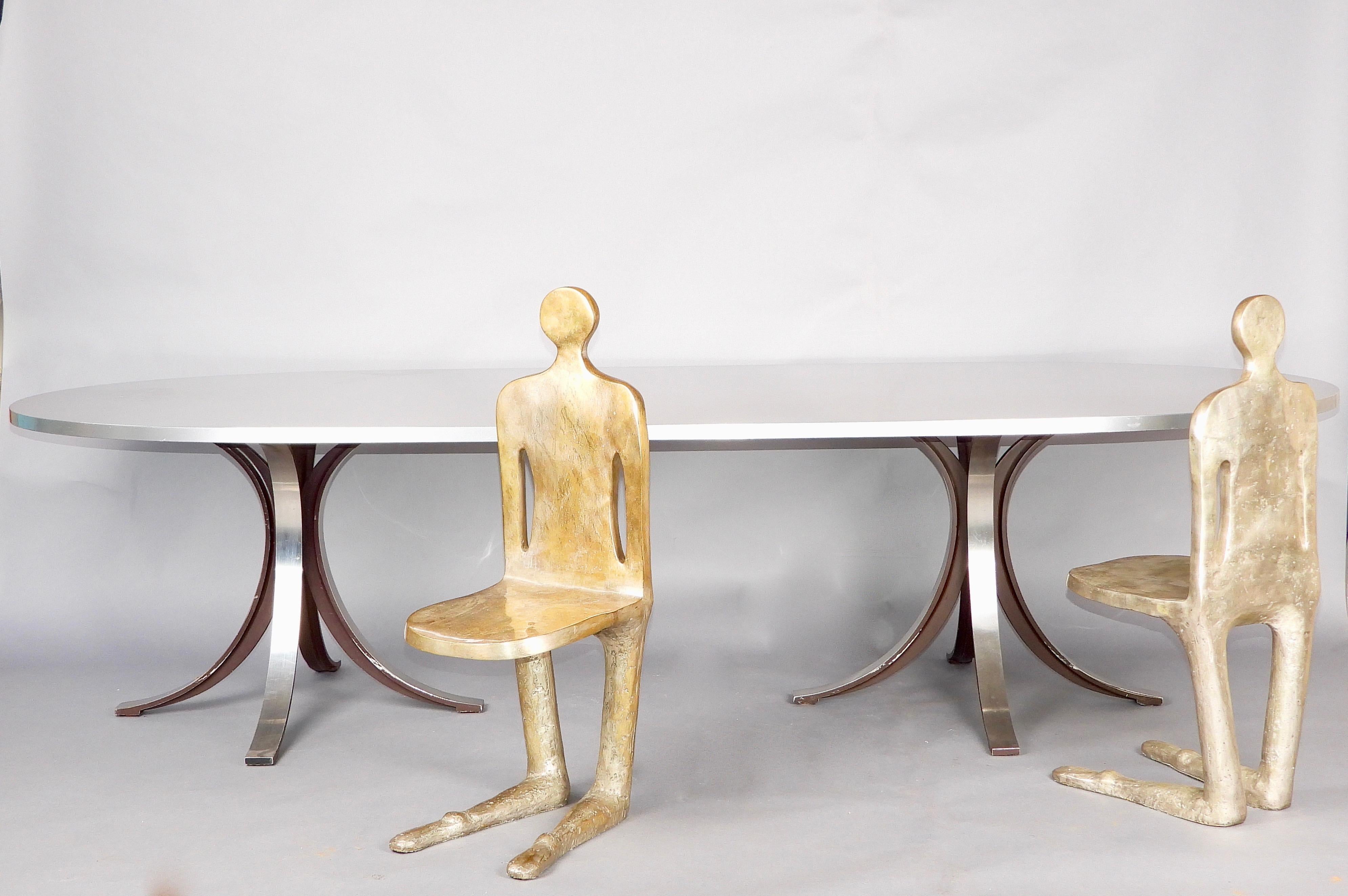 Grande table de salle à manger en acier inoxydable Tecno en vente 1
