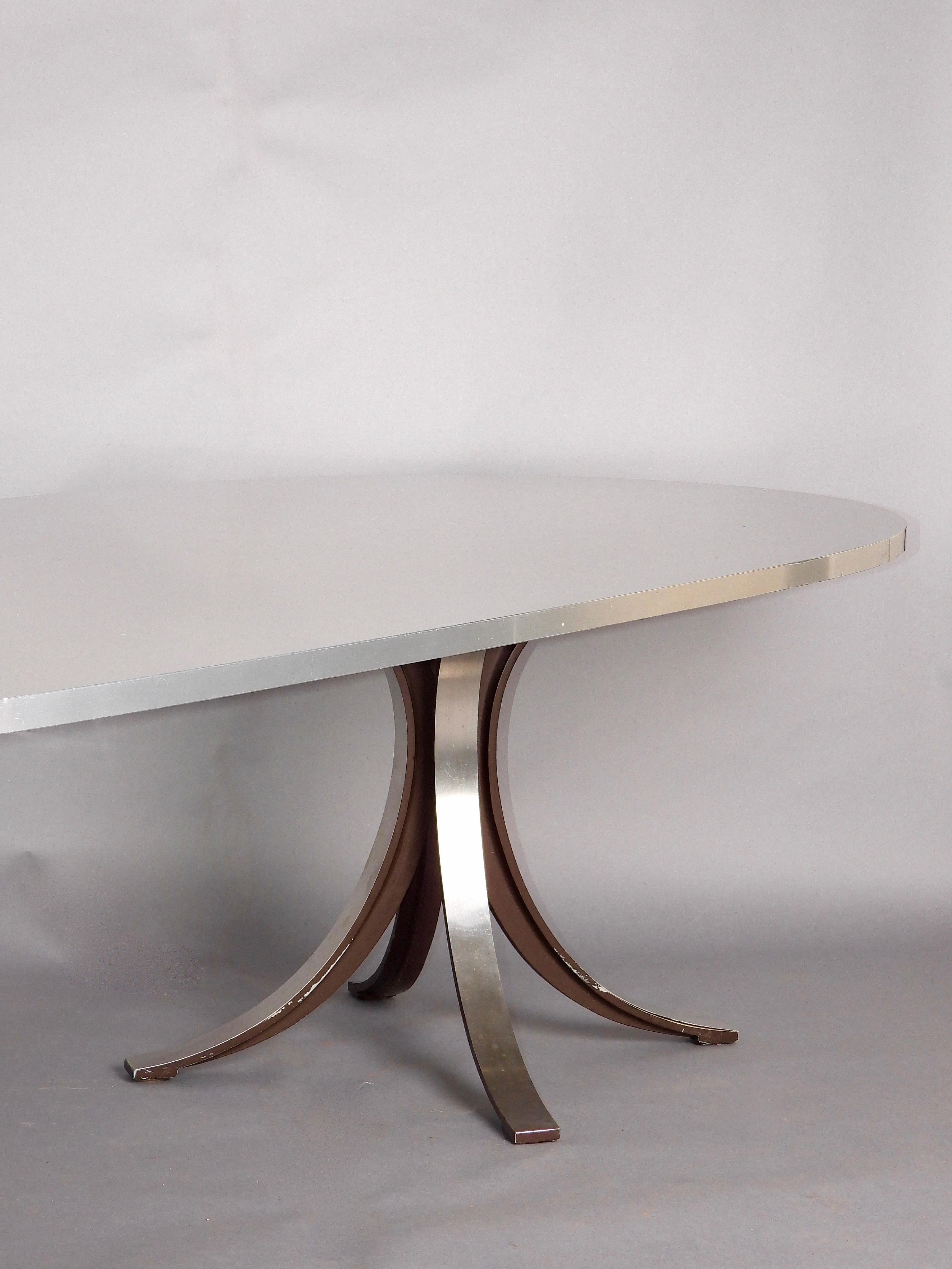 Grande table de salle à manger en acier inoxydable Tecno en vente 3
