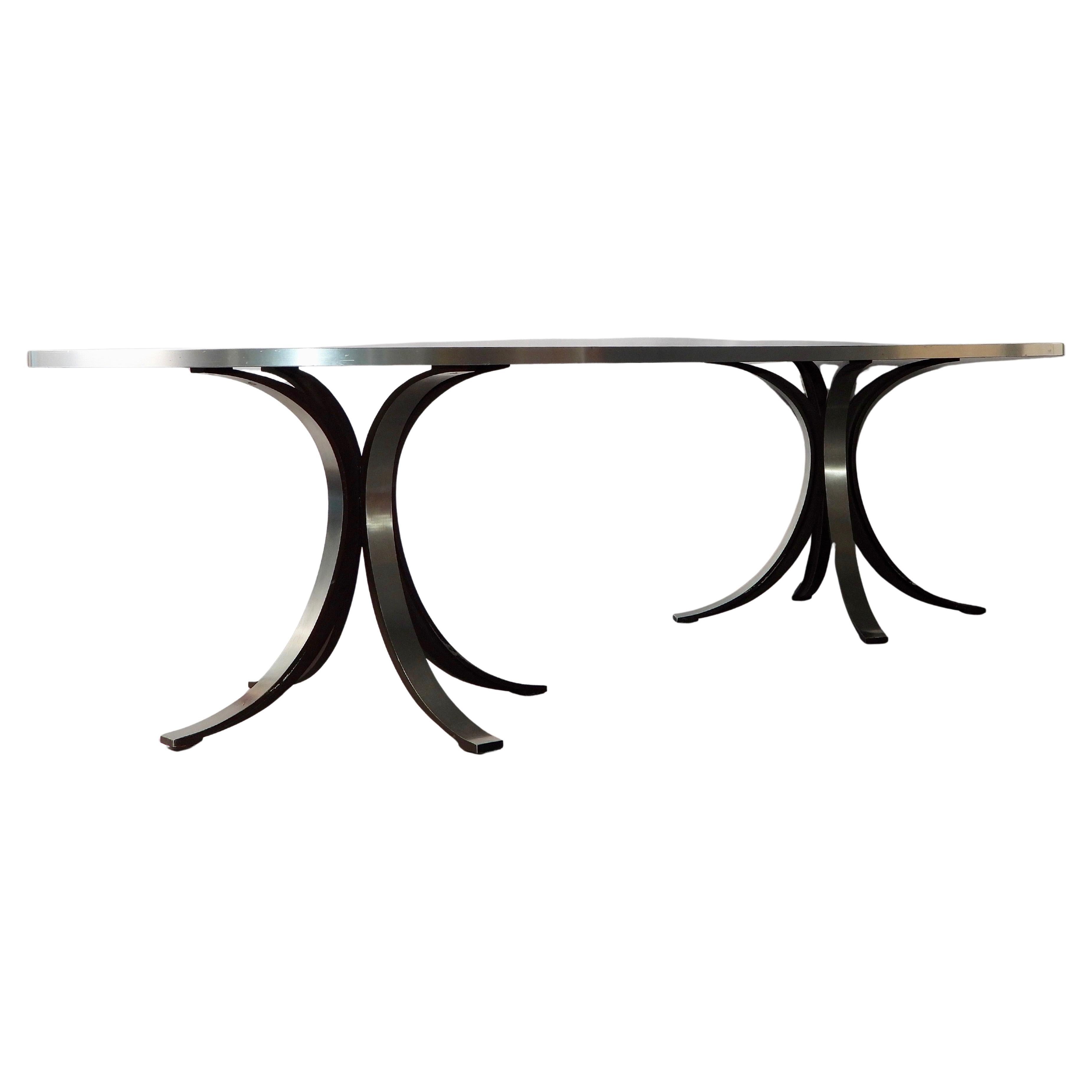 Grande table de salle à manger en acier inoxydable Tecno