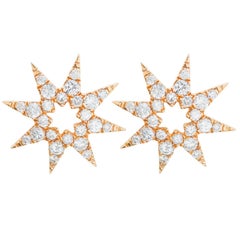  Star 18 Karat Rose Gold White Diamond Brilliant Stud Earrings 