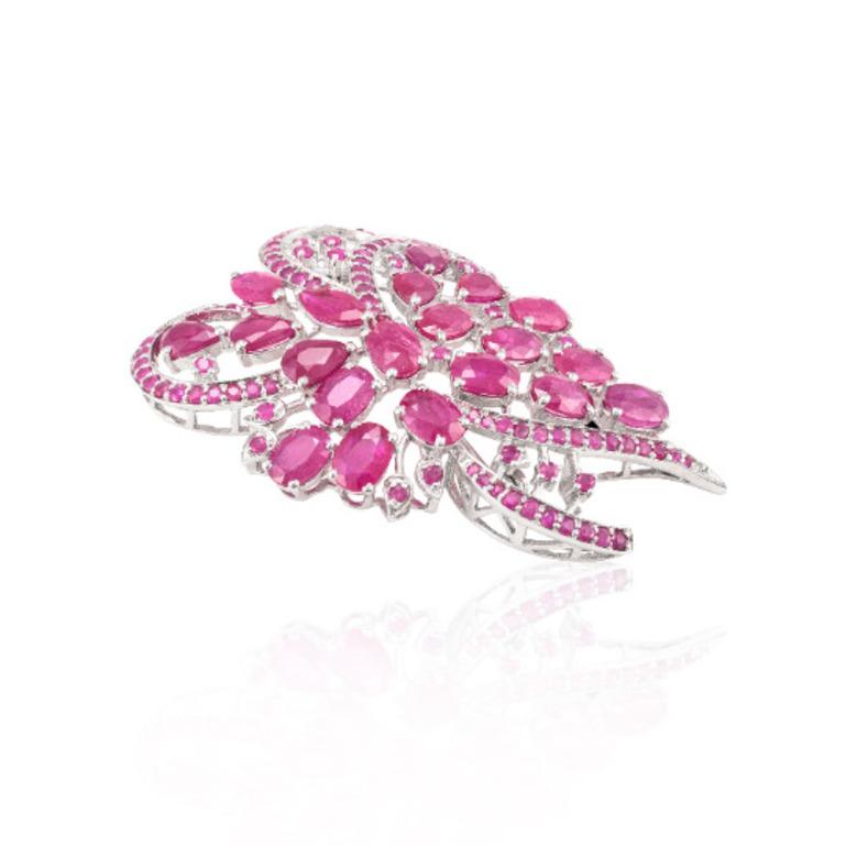 Contemporary 21.4 Carat Big Statement Ruby Brooch in 925 Sterling Silver  For Sale