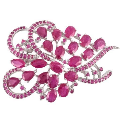 21.4 Carat Big Statement Ruby Brooch in 925 Sterling Silver  For Sale