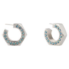 Big Sterling Silver Hoop Earrings with Natural Aquamarine Stones on the Side