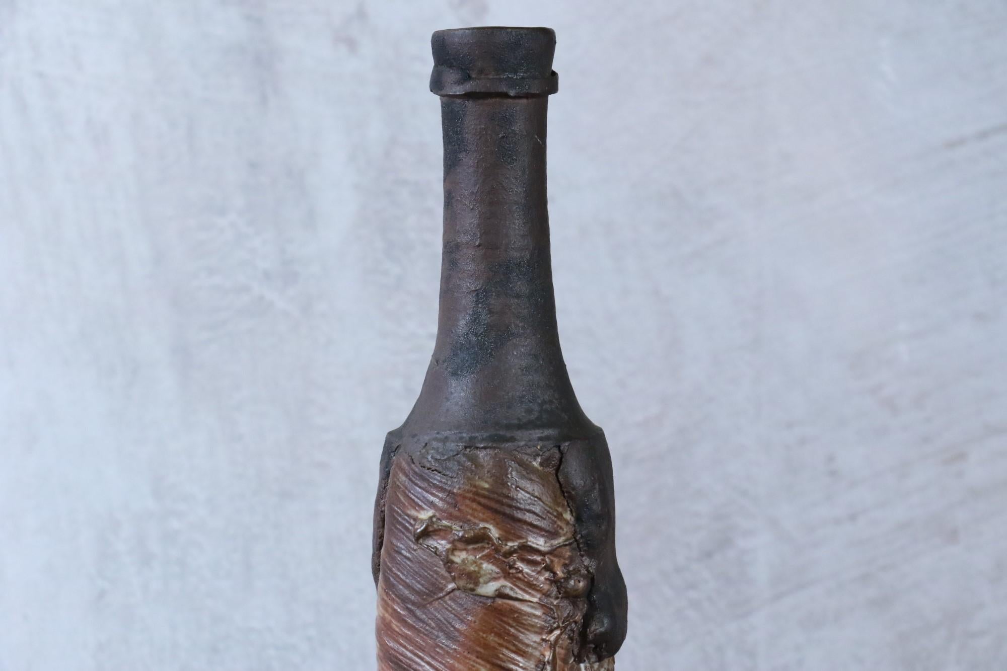 Enamel Large stoneware bottle by Alain Gaudebert, Puisaye - Era Joulia Debril Deblander