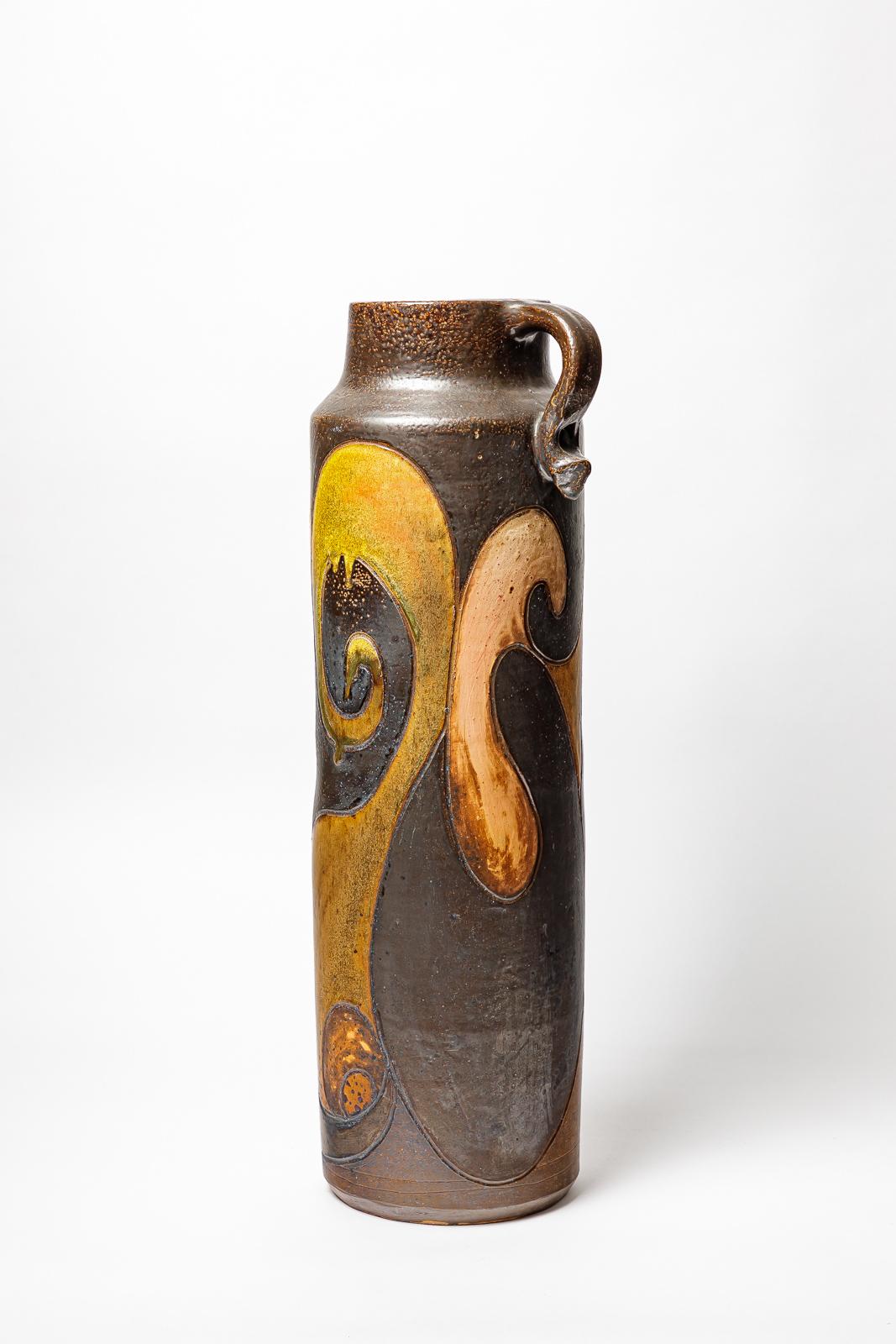 Beaux Arts Big stoneware pitcher by Georges Martin, circa 1970-1980. For Sale