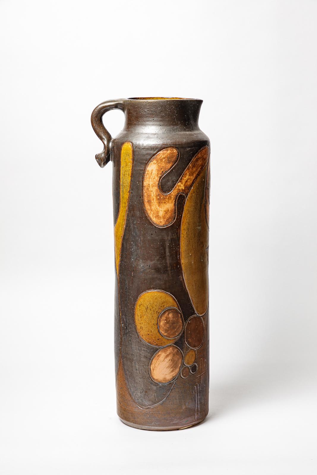 Late 20th Century Big stoneware pitcher by Georges Martin, circa 1970-1980. For Sale
