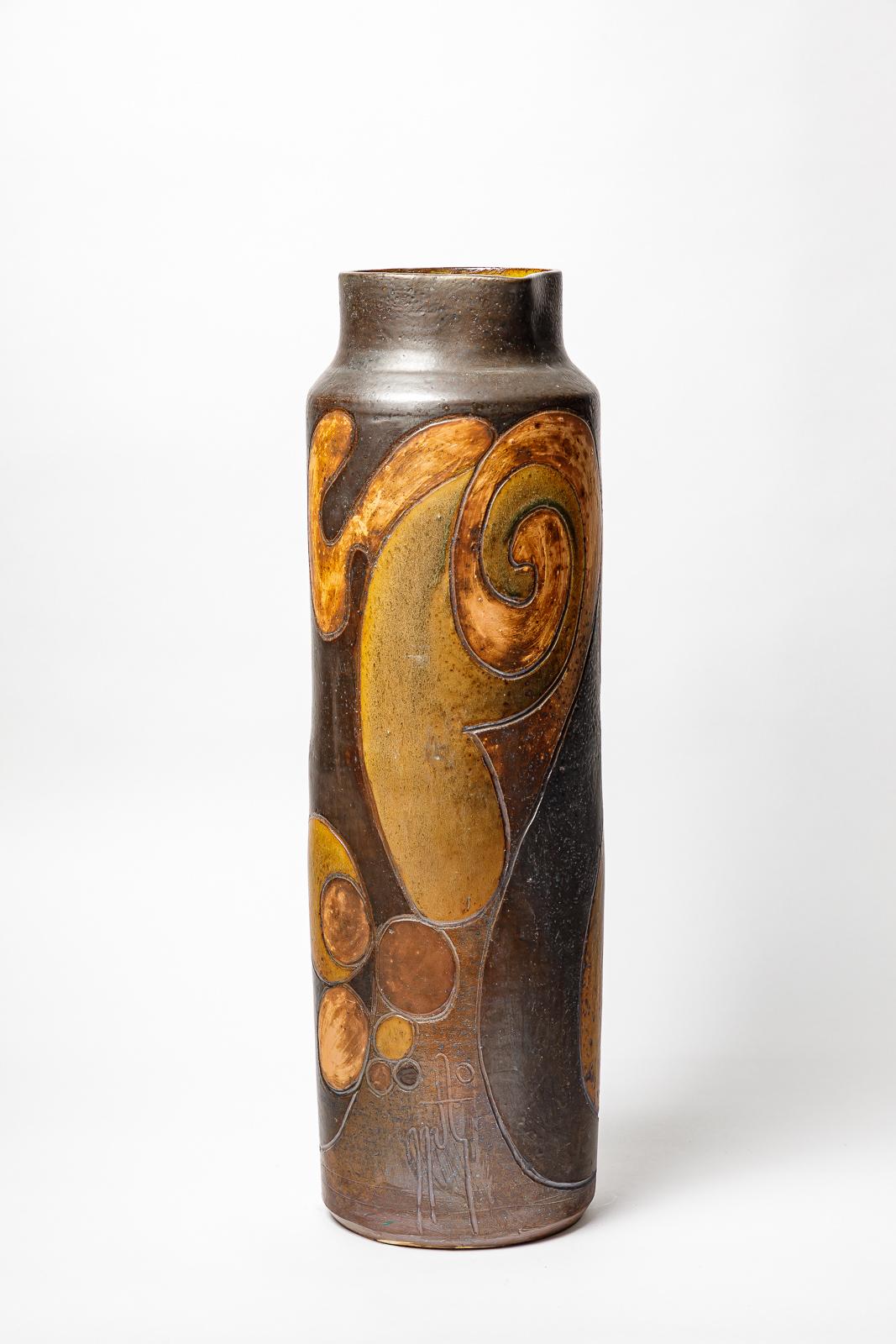 Ceramic Big stoneware pitcher by Georges Martin, circa 1970-1980. For Sale
