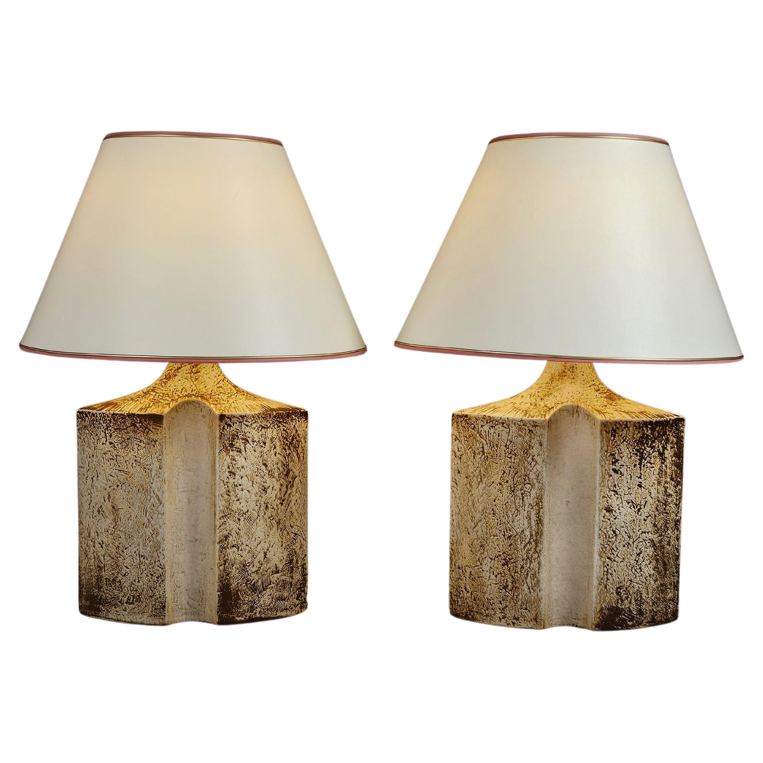 Big stoneware table lamps by Haico Nitzsche for Søholm Stentøj, Denmark, 1960s For Sale