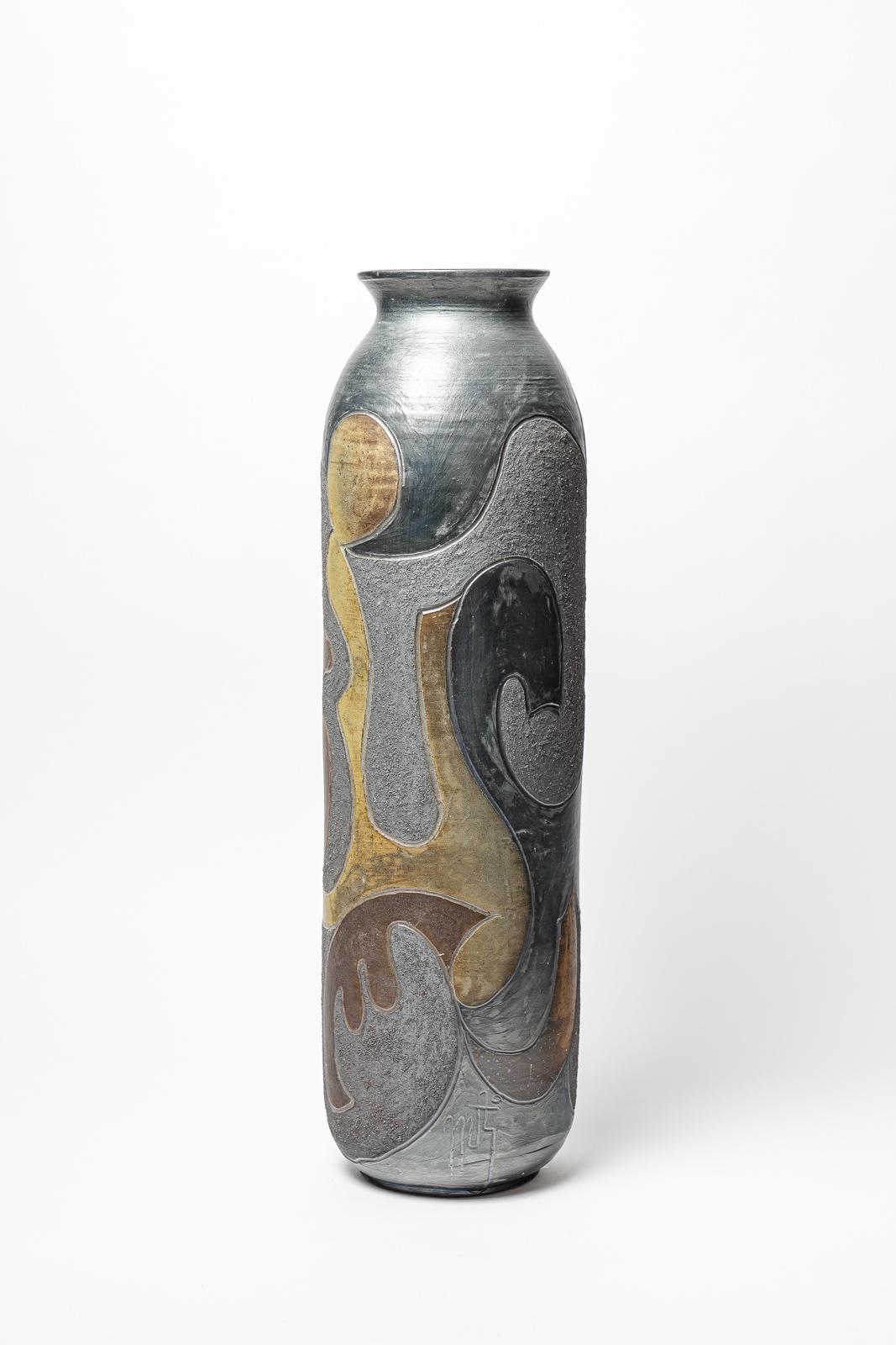 French Big stoneware vase by Georges Martin, circa 1970-1980. For Sale