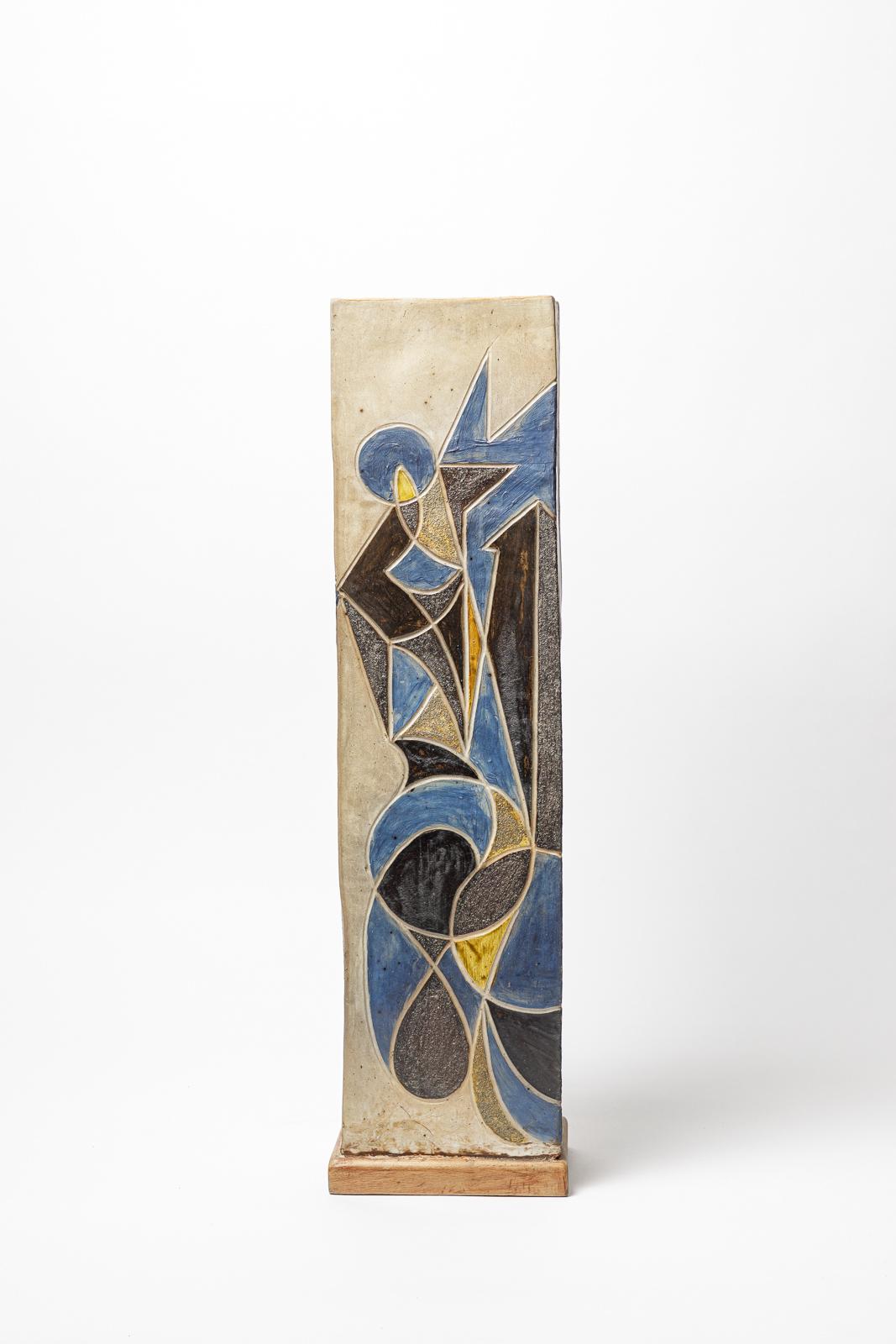 Big stoneware vase with geometrical decoration  by Georges Martin.
Artist monogram on the base. 
Unique piece.
Circa 1970-1980.
H : 27.5 x 5.5 x 7.1 inches.