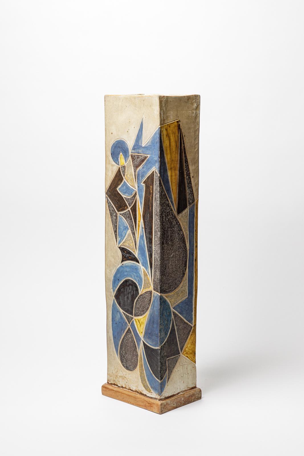 Beaux Arts Big stoneware vase with geometrical decoration by Georges Martin, 1970-1980. For Sale
