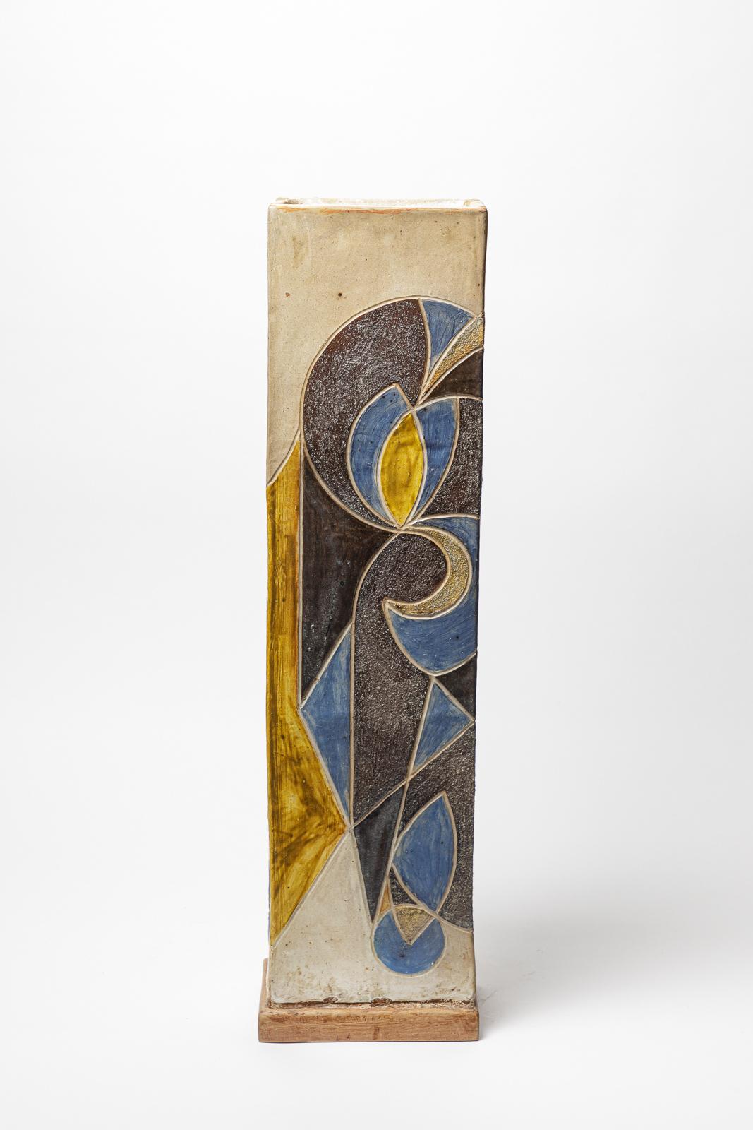 20th Century Big stoneware vase with geometrical decoration by Georges Martin, 1970-1980. For Sale