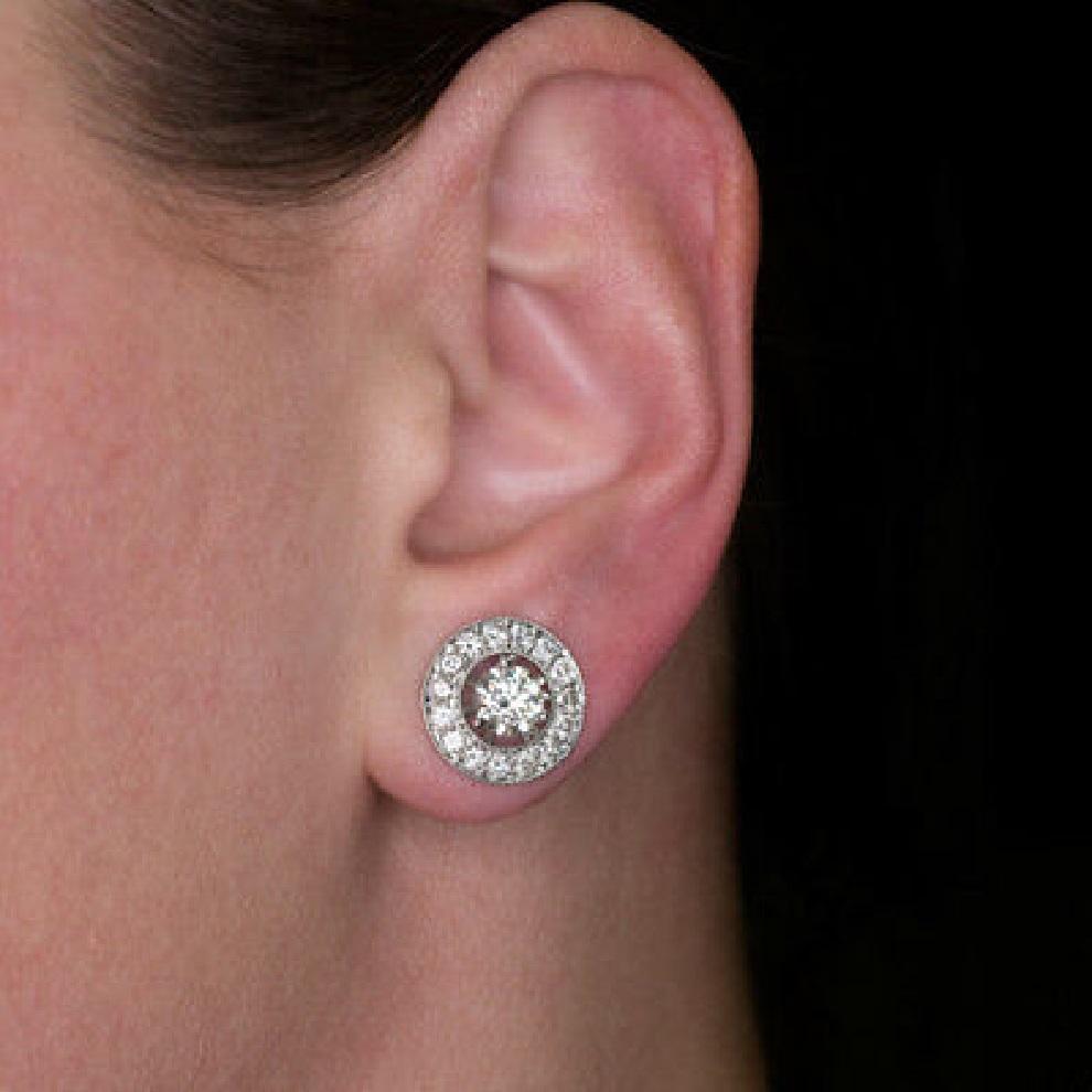 Modern Big Stud Earrings Halo 2.30 Carat Natural Diamonds White Gold Vintage