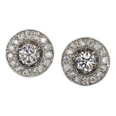 Big Stud Earrings Halo 2.30 Carat Natural Diamonds White Gold Vintage
