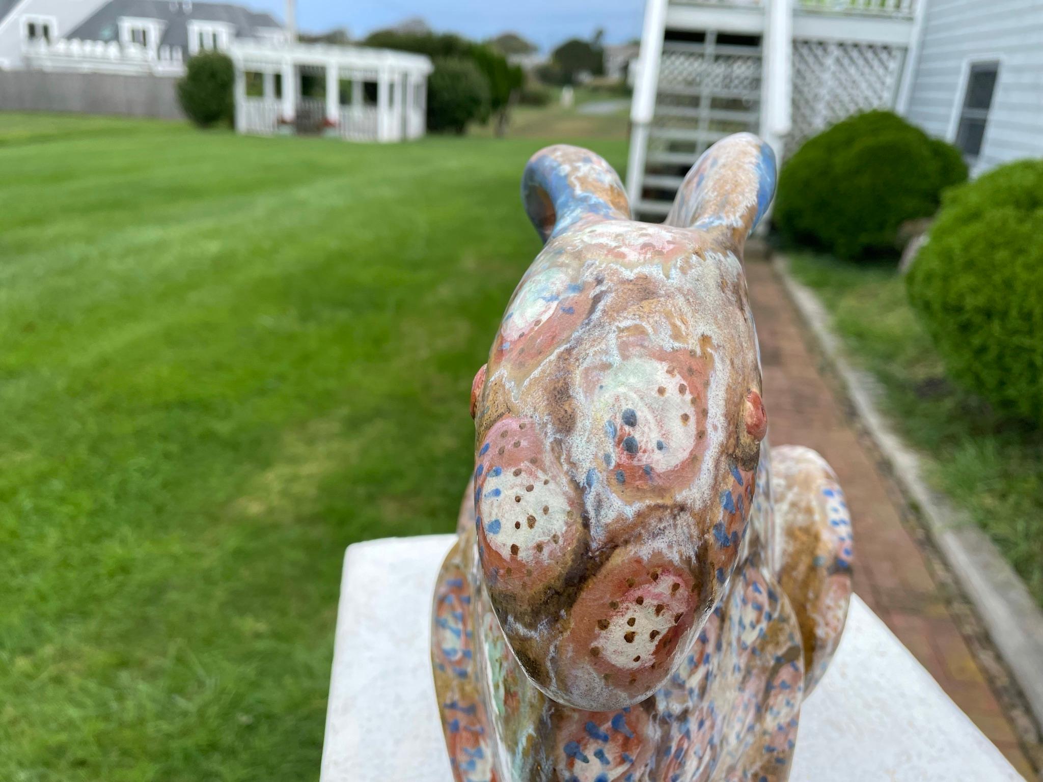 Big Spotted Year of Rabbit Sculpture- Hand Painted Masterwork Eva Fritz-Lindner For Sale 5