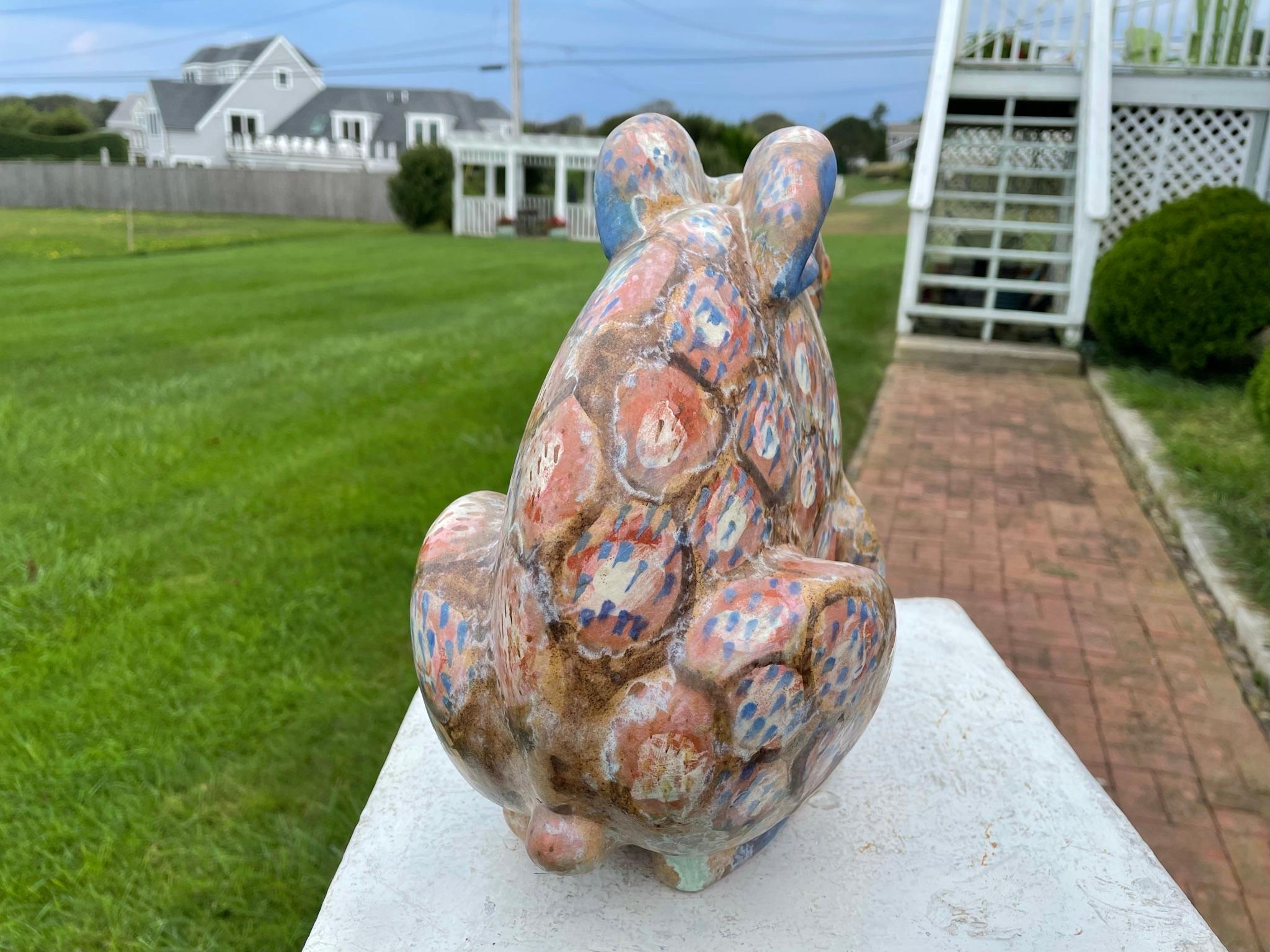 Big Spotted Year of Rabbit Sculpture- Hand Painted Masterwork Eva Fritz-Lindner For Sale 1