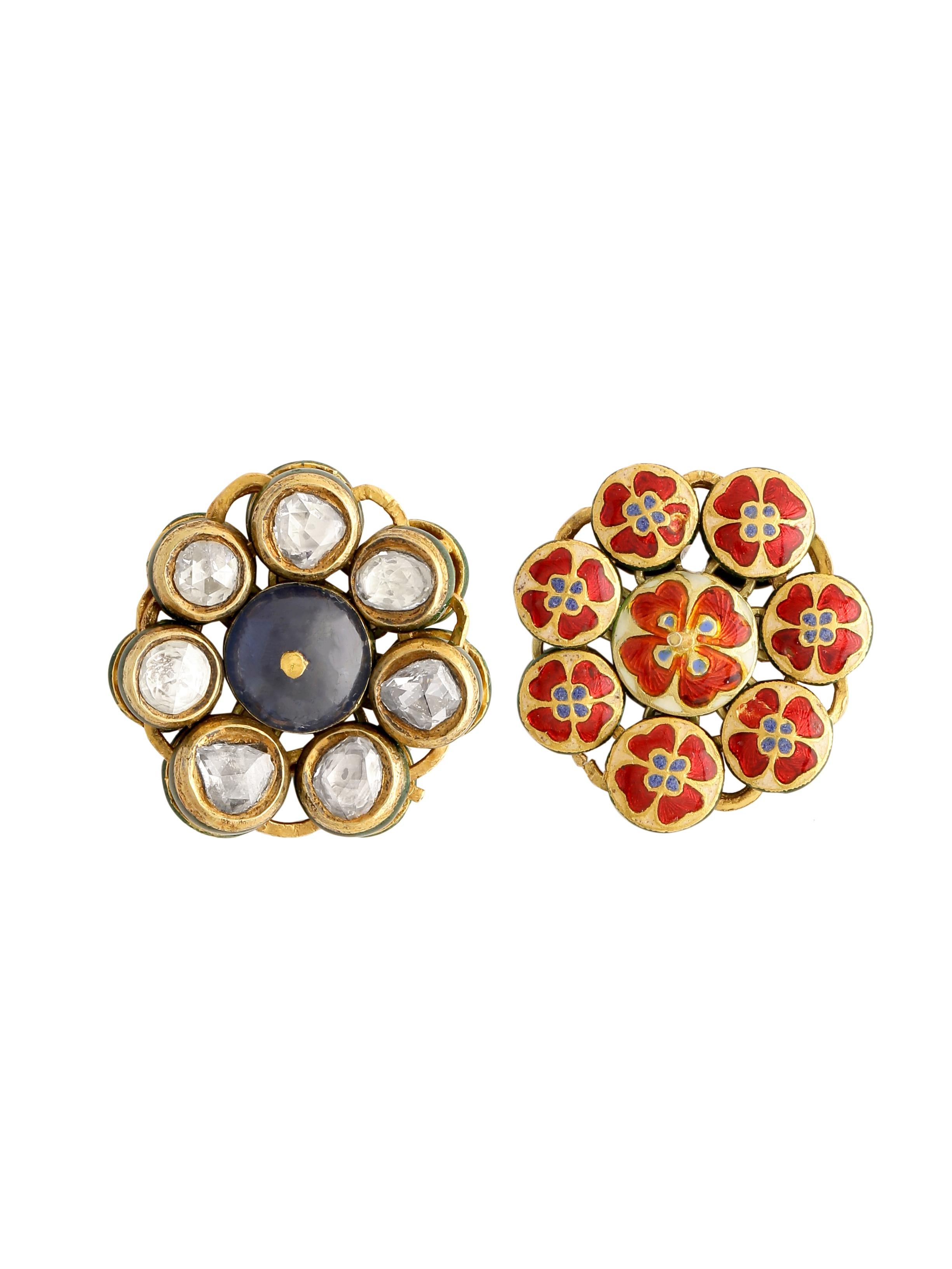 Große Ohrstecker mit burmesischen natürlichen Saphiren und Diamanten im Rosenschliff Handgefertigt in Gold im Zustand „Neu“ in Jaipur, IN