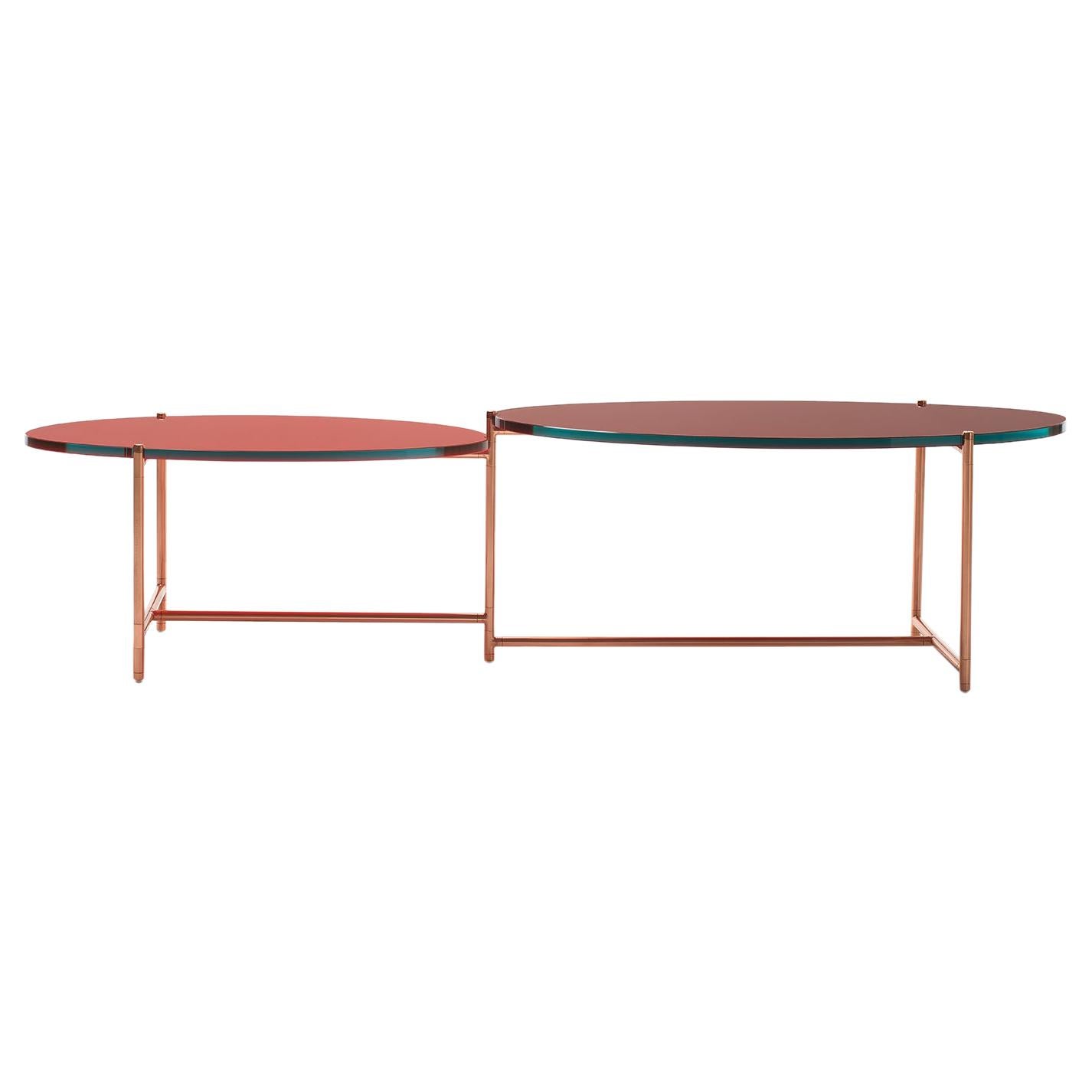 Table basse moderne du 21e siècle avec plateau en verre rotatif et base en cuivre
