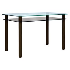 Bureau Big Sur de Fogia, verre transparent et anthracite, pieds wengé