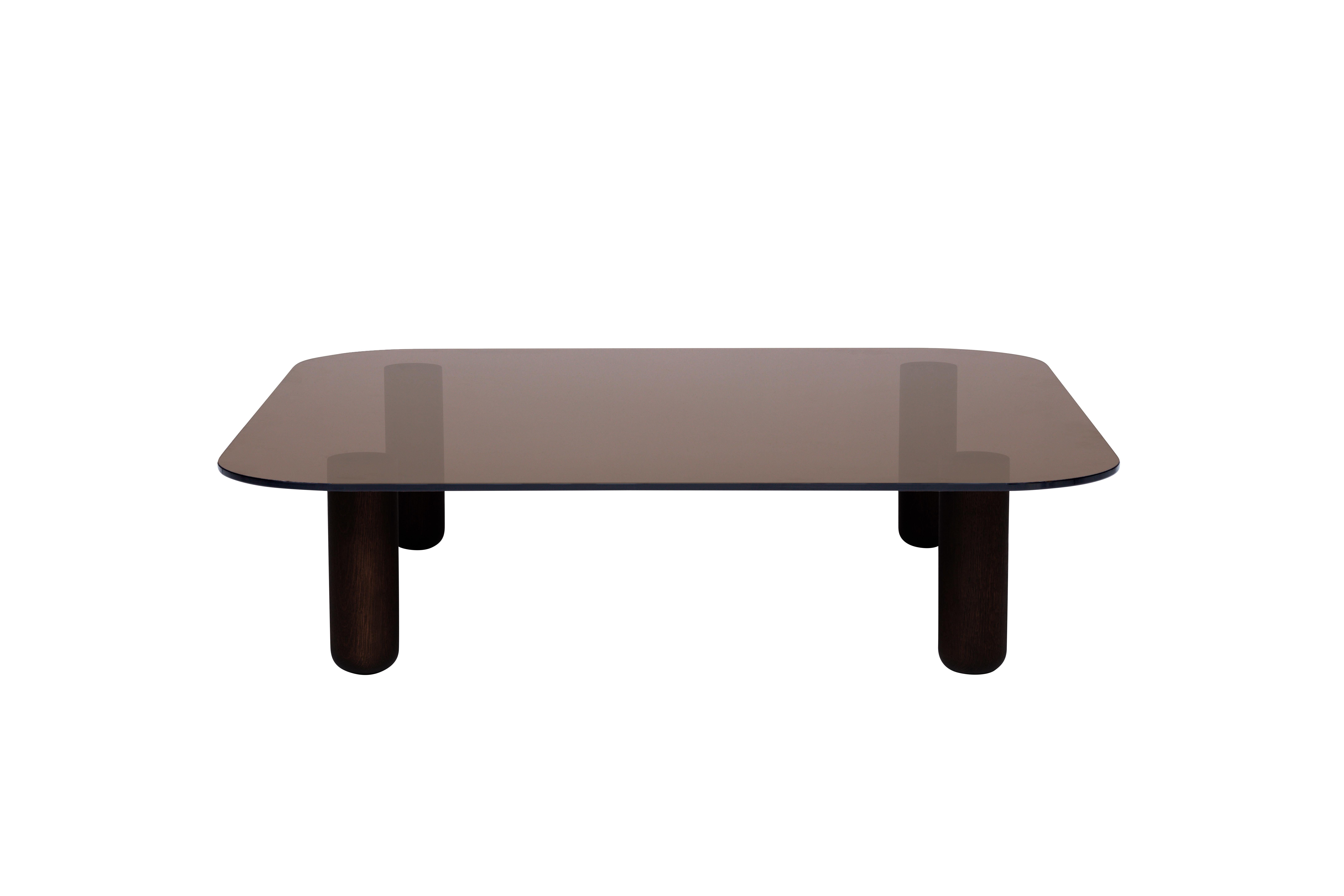 Organic Modern Big Sur Low Table by Fogia, Brown Glass, Wenge Legs For Sale