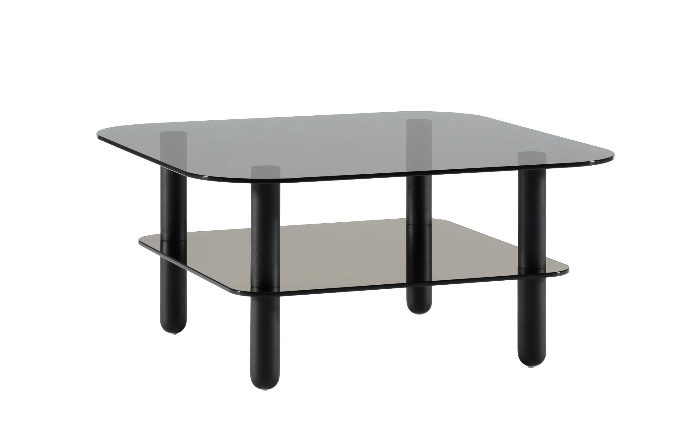 Tacheté Table haute de canapé Big Sur de Fogia, verre anthracite, pieds noirs en vente