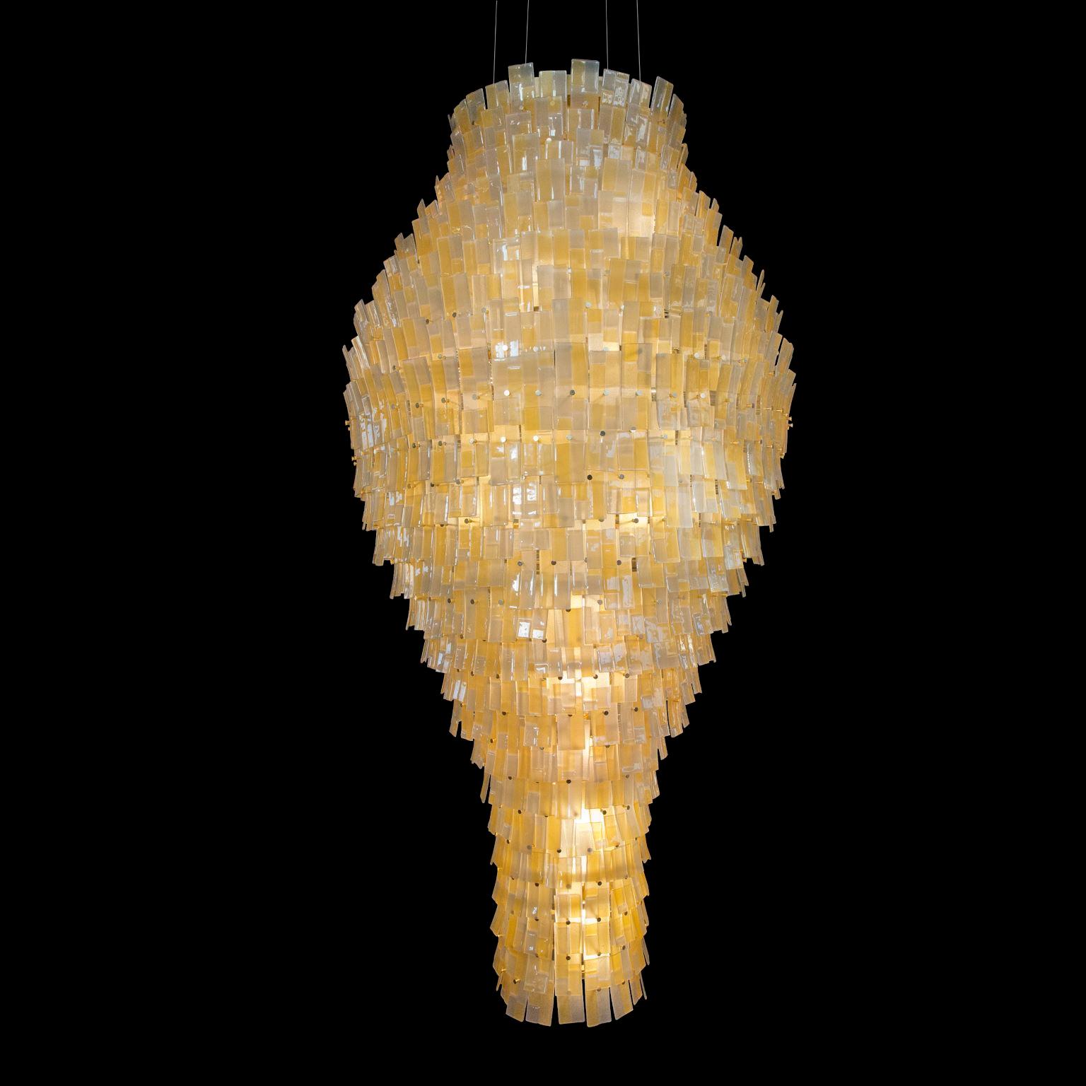 Lámpara de suspensión grande Listeles de cristal de Murano ámbar, aplique dorado by Multiforme en Nuevo estado para la venta en Trebaseleghe, IT