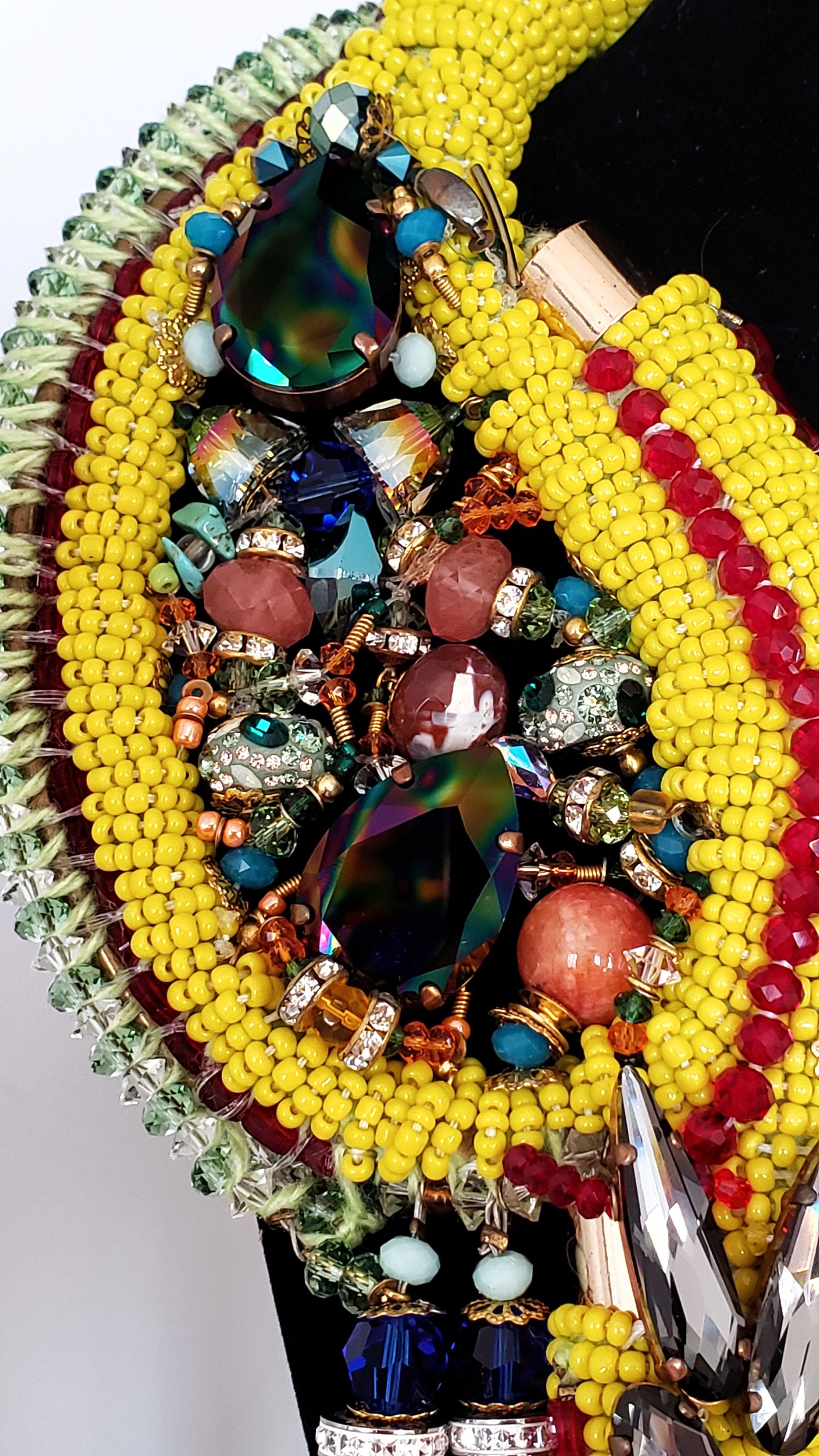 Mixed Cut Big Swarovski Crystal and Multi-Beaded Embellished Paisley Tassel Bib Necklace For Sale