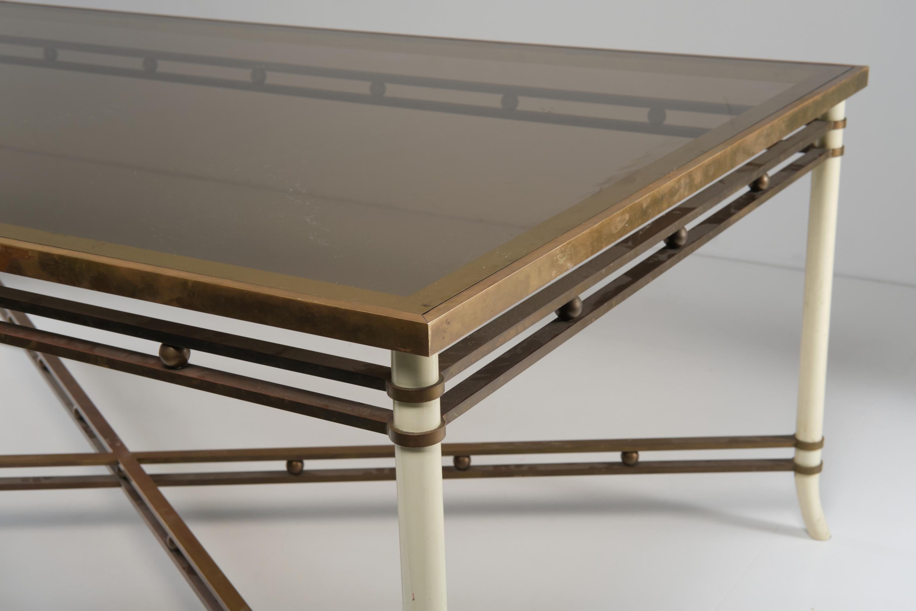 Big Table in Lacquered Wood Brass and Glass Top, Attributed to Romeo Rega, 1970s For Sale 10