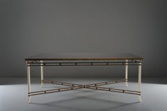 Big Table in Lacquered Wood Brass and Glass Top, Attributed to Romeo Rega, 1970s