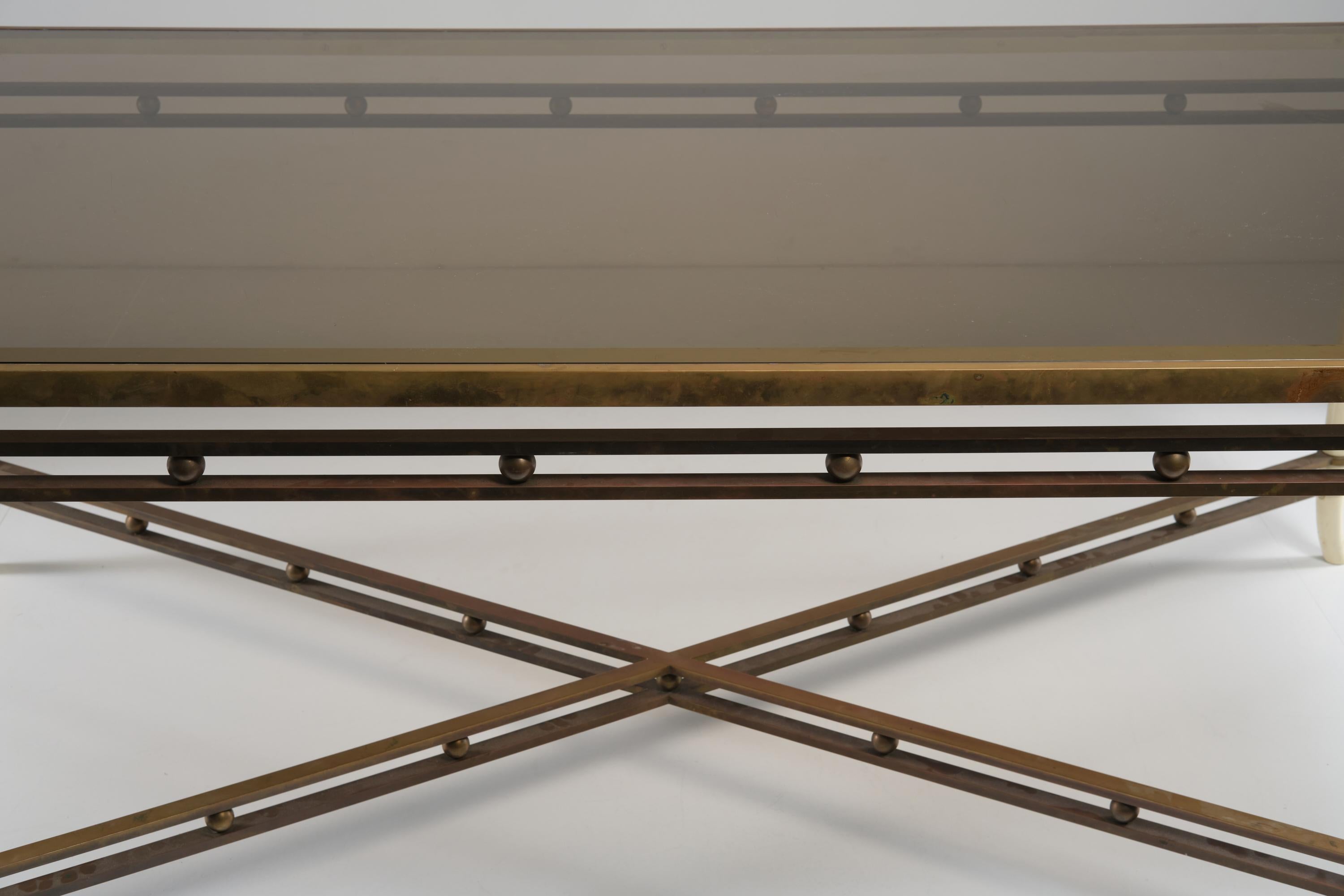 Big Table in Lacquered Wood Brass and Glass Top, Attributed to Romeo Rega, 1970s For Sale 1