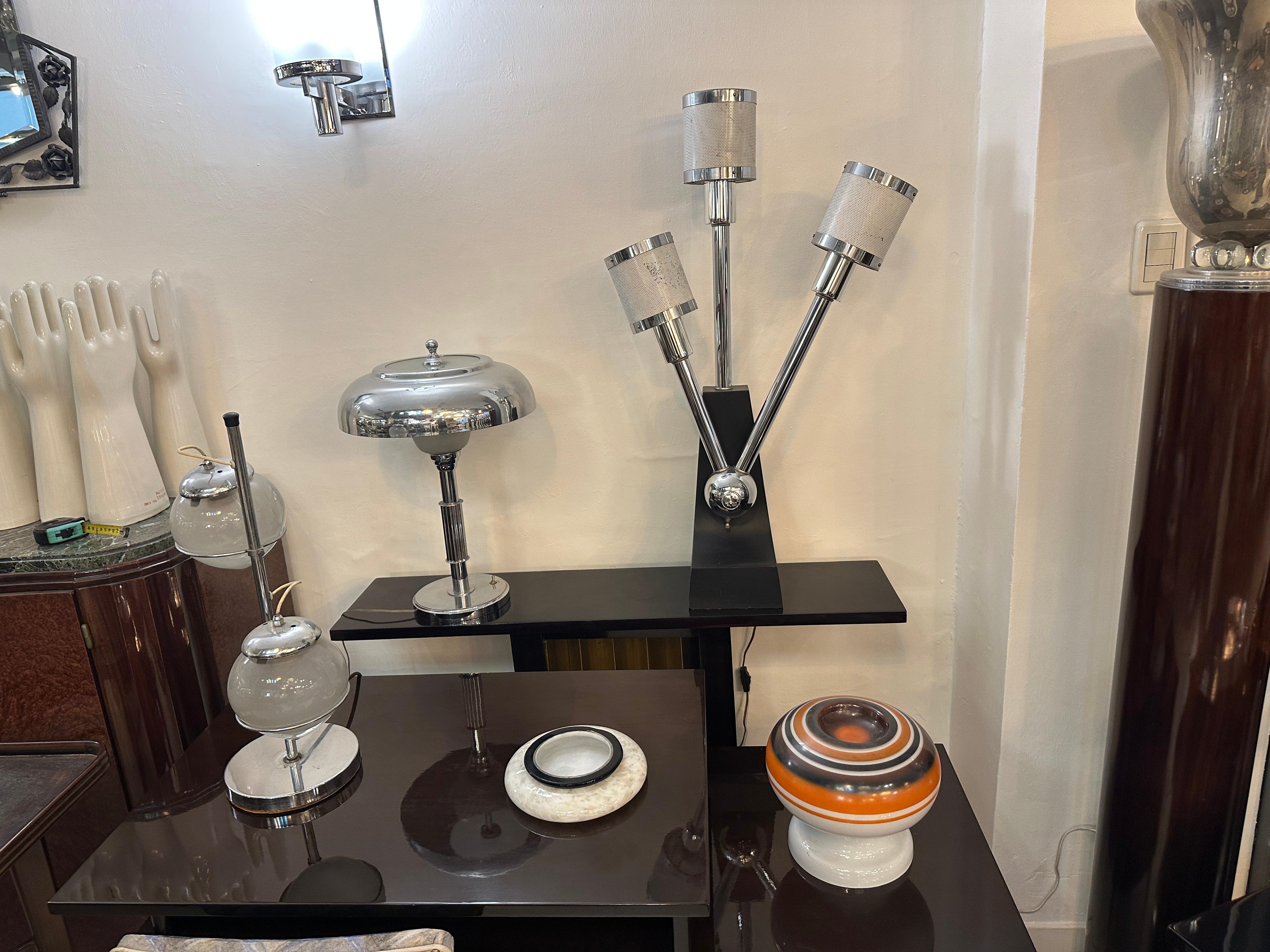 Big Table Lamp, 1950, Italian, Material: wood and chrome For Sale 1