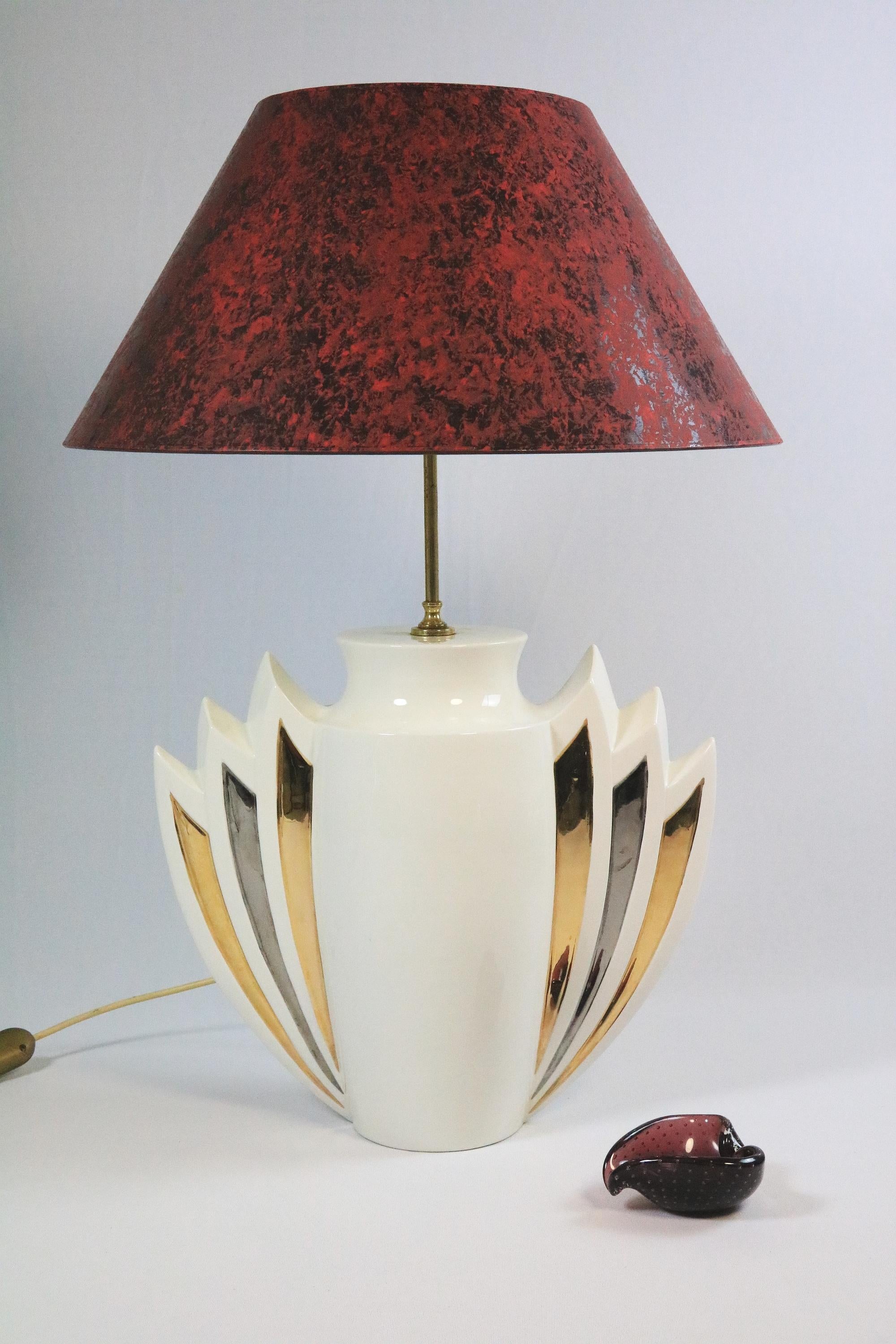 Lámpara de Sobremesa Grande, Estilo Art Decó, Cerámica Alemana Original Años 70 en venta 4