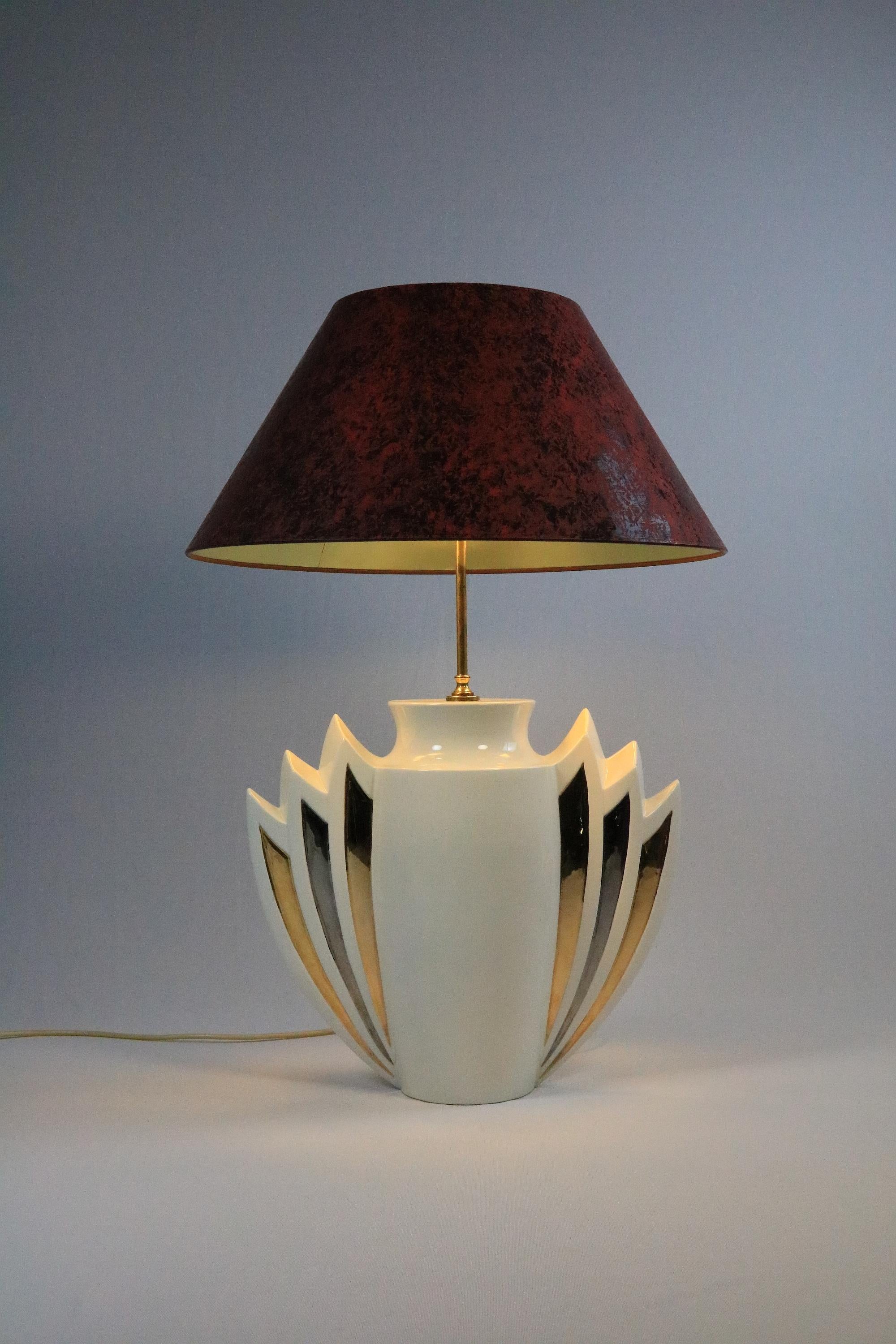 Lámpara de Sobremesa Grande, Estilo Art Decó, Cerámica Alemana Original Años 70 Alemán en venta