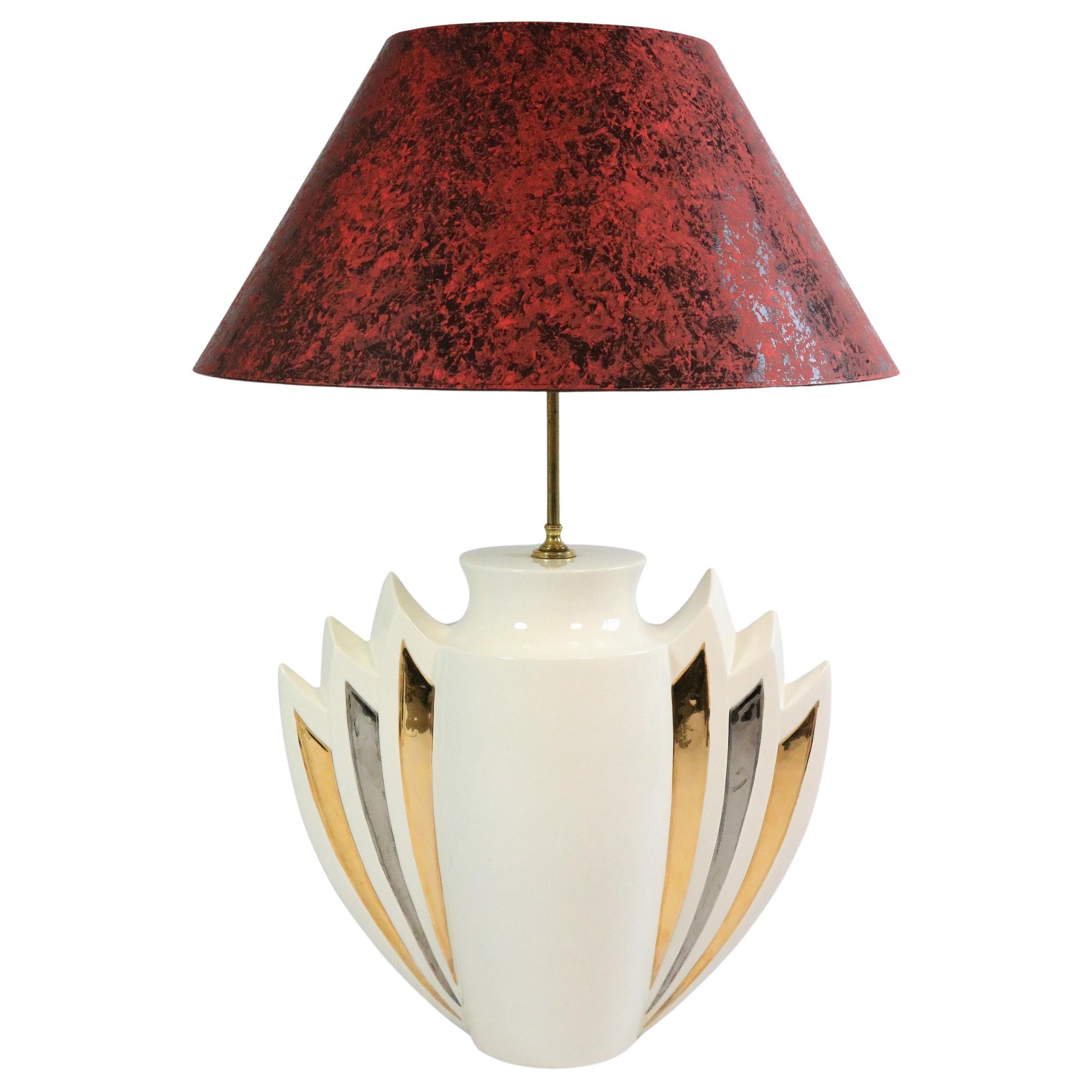 Big Table Lamp, Art Deco Style, German Ceramic Original 1970s