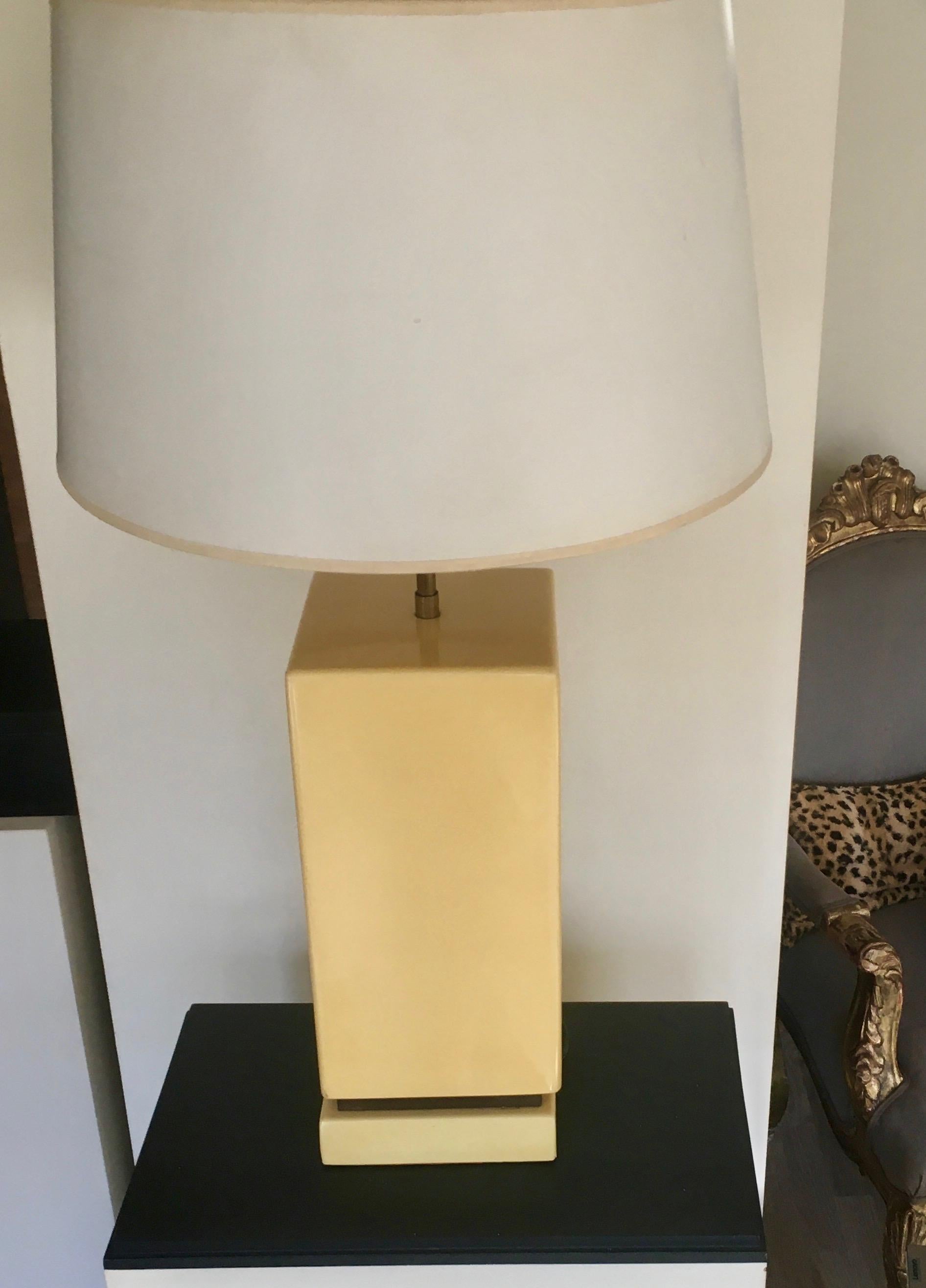 Italian Big Table Lamp Covered with Parchment and Brass Details by Aldo Tura, Italy 1975 For Sale