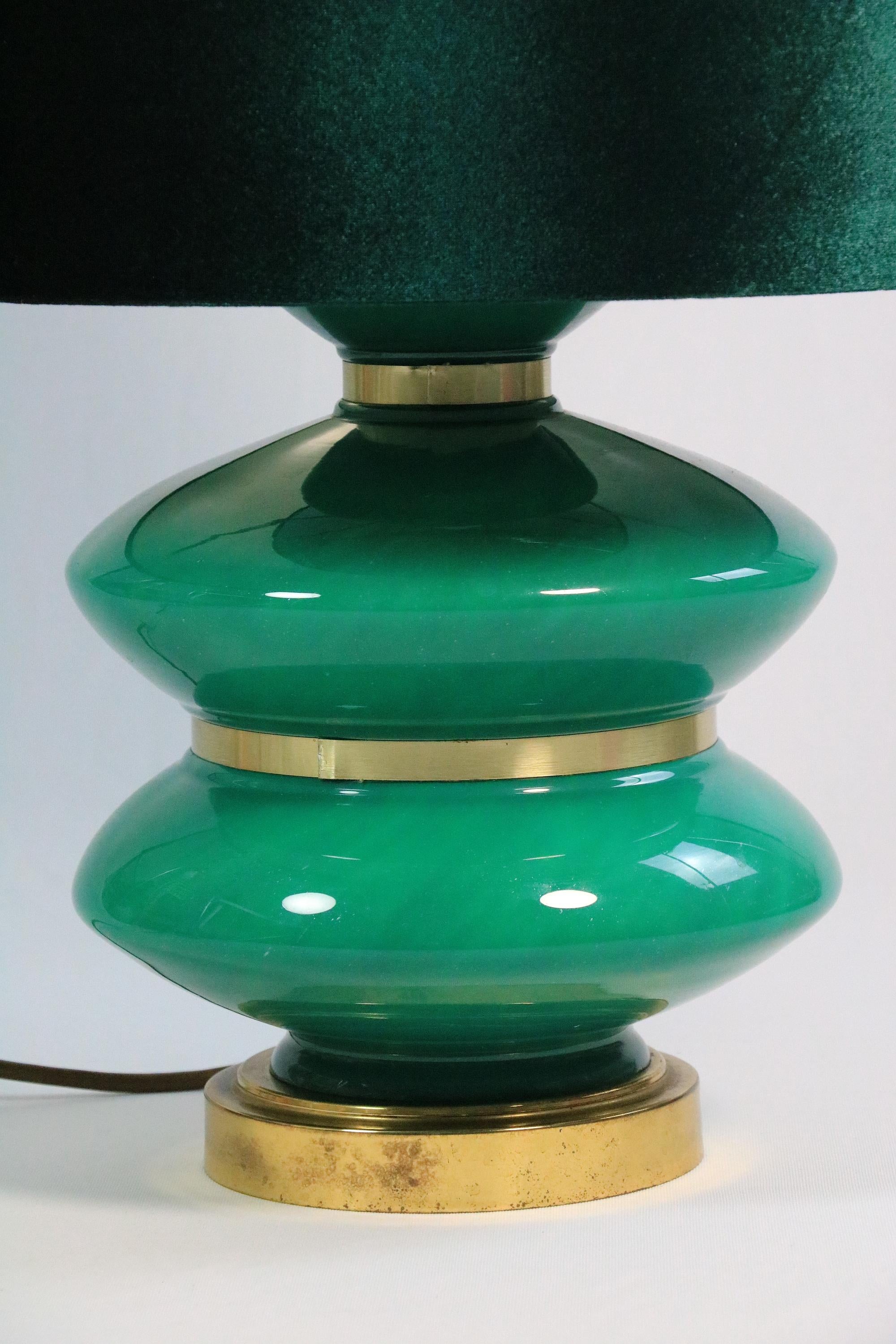 Big Table Lamp, Green Illuminated Glass Base, 1970s In Good Condition For Sale In Berlin, BE