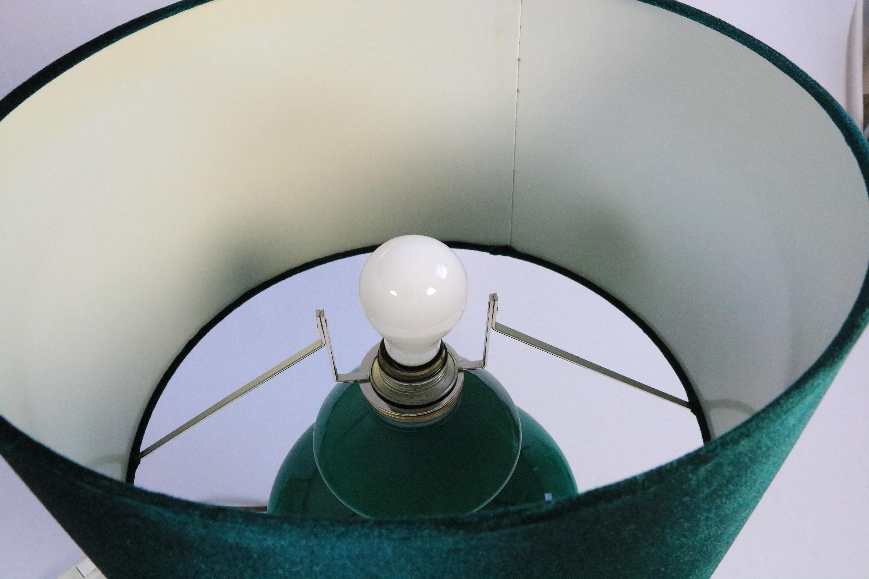 Big Table Lamp, Green Illuminated Glass Base, 1970s For Sale 1