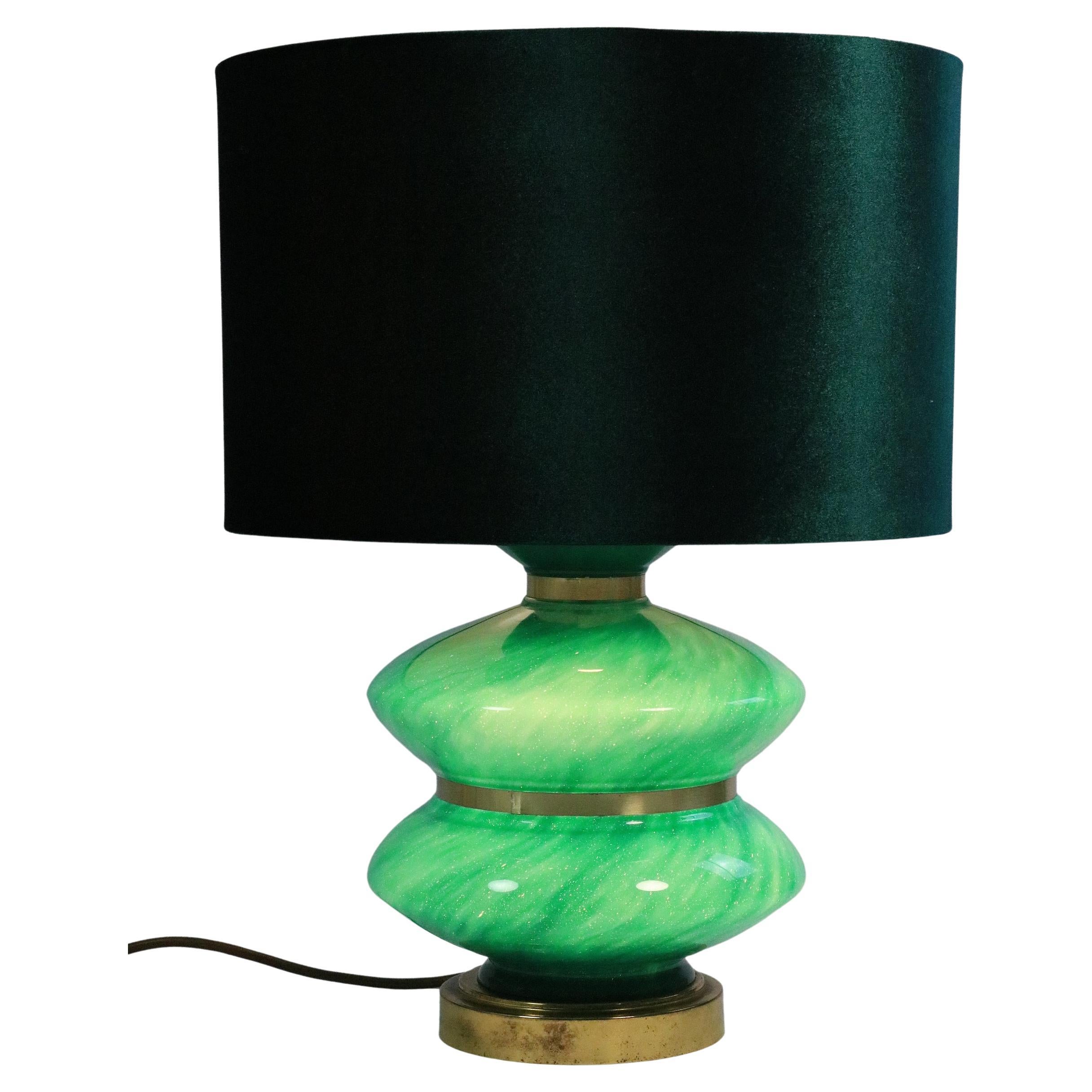 Große Tischlampe, Sockel aus grünem, beleuchtetem Glas, 1970er Jahre