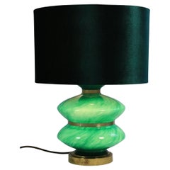 Große Tischlampe, Sockel aus grünem, beleuchtetem Glas, 1970er Jahre